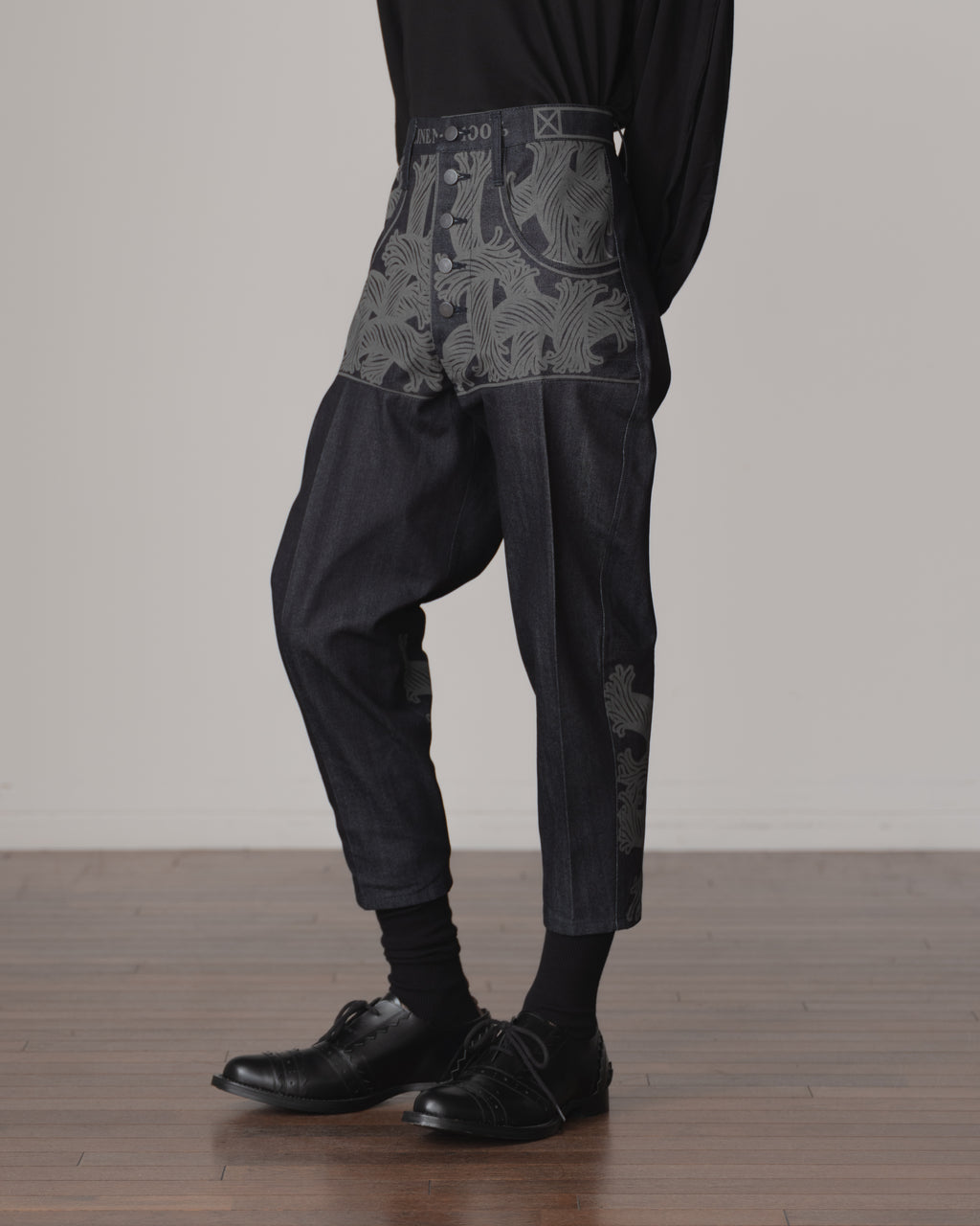 Trousers 42- Cotton100% Denim Mix- 42S Pattern Rope Print- Indigo
