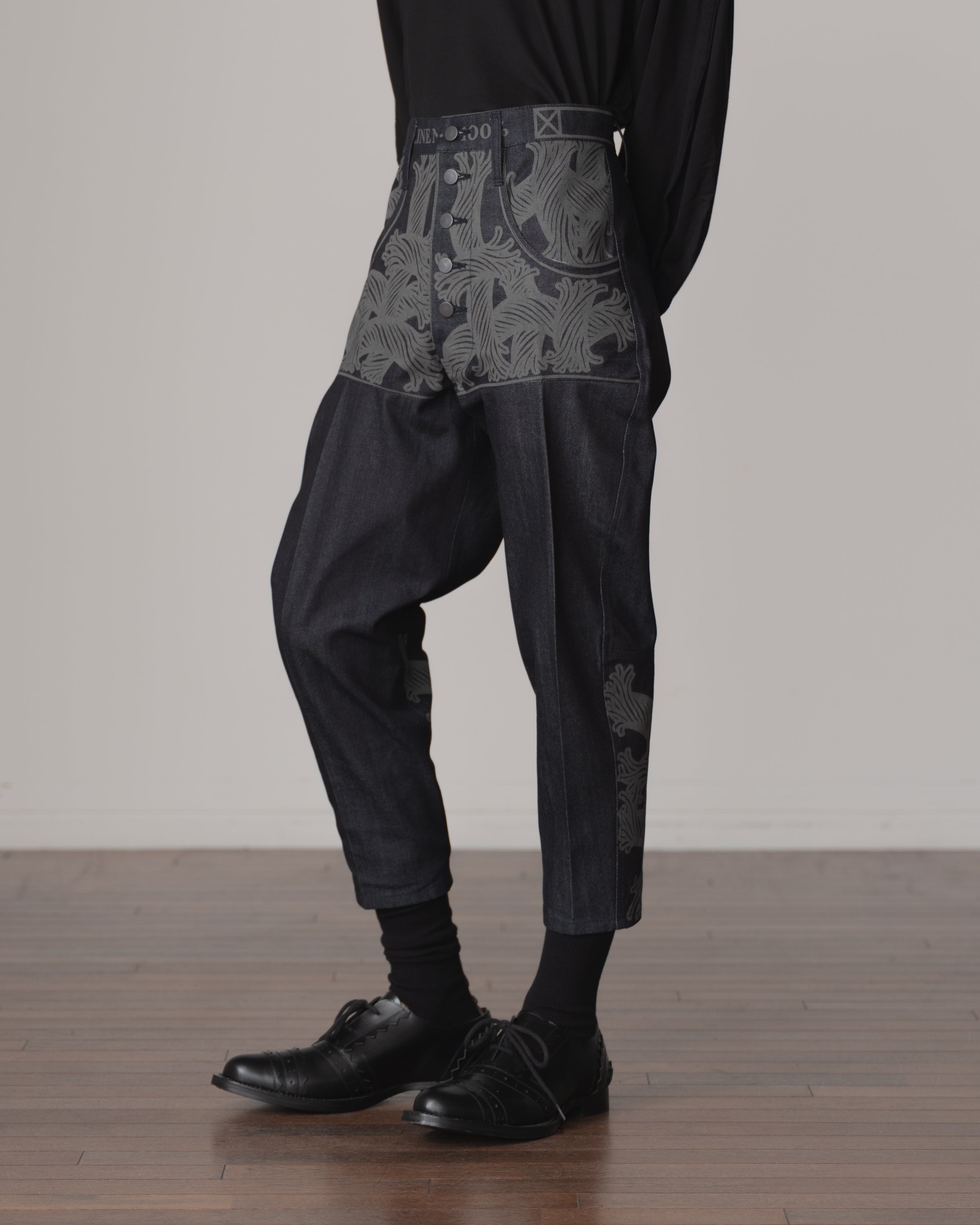 Trousers 42- Cotton100% Denim Mix- 42S Pattern Rope Print- Indigo
