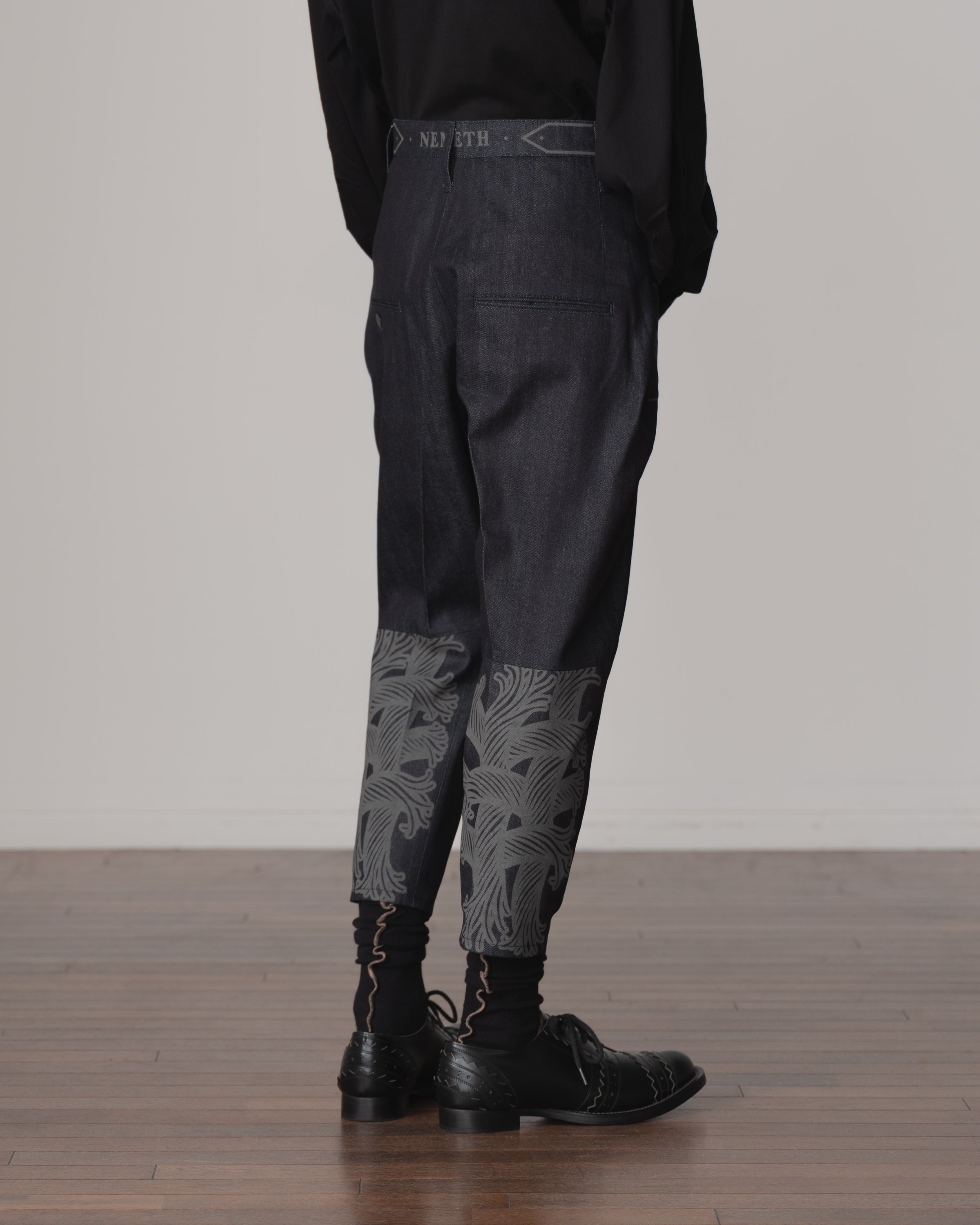 Trousers 42- Cotton100% Denim Mix- 42S Pattern Rope Print- Indigo