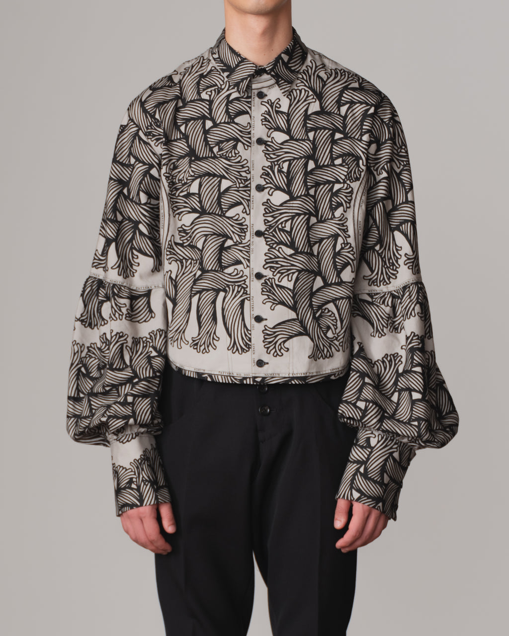 Shirt 203D- Cotton100% Broad Mix- 203 Pattern Rope Isle Rope Print- Light Grey