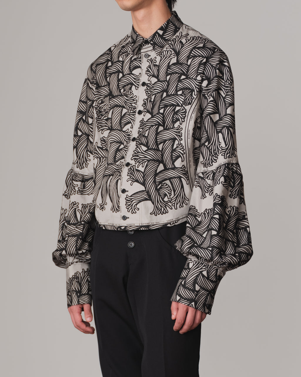 Shirt 203D- Cotton100% Broad Mix- 203 Pattern Rope Isle Rope Print- Light Grey