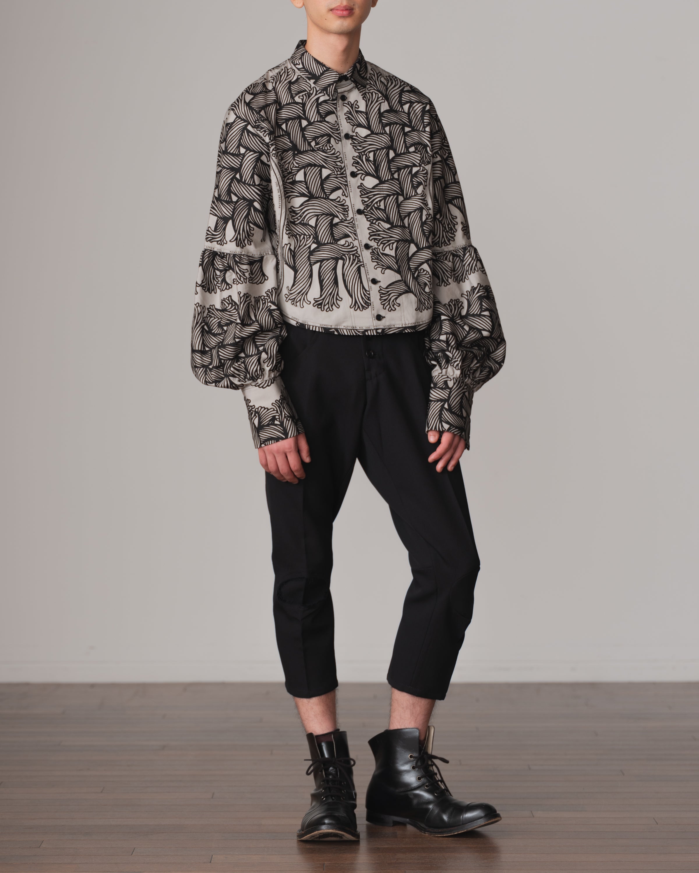 Shirt 203D- Cotton100% Broad Mix- 203 Pattern Rope Isle Rope Print- Light Grey