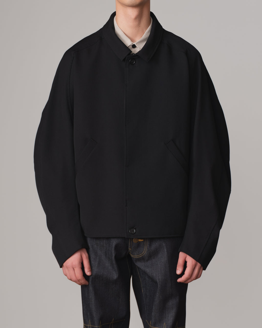 Jacket 191B- Wool100% Gabardine- Embroidery Rope Print- Black