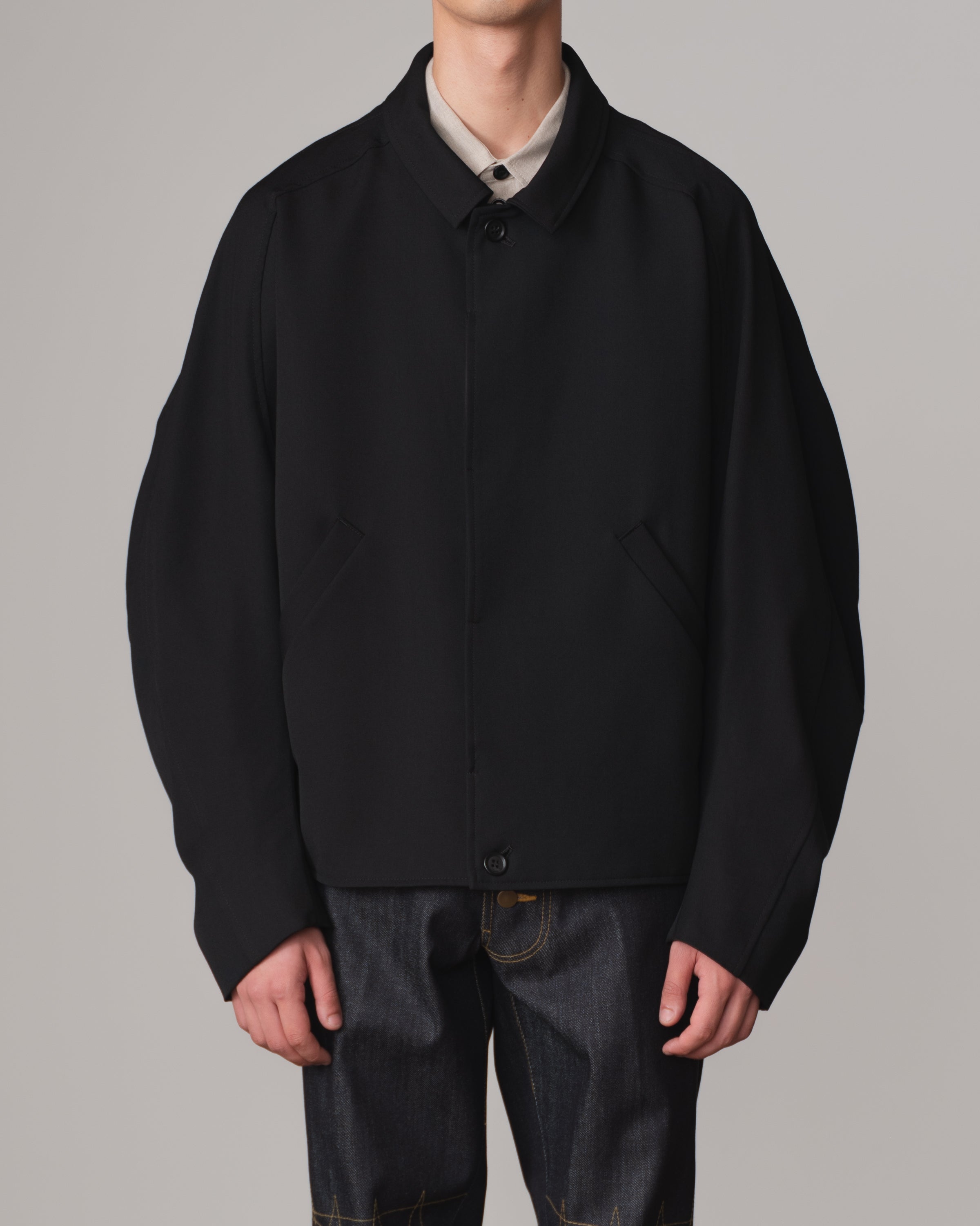 Jacket 191B- Wool100% Gabardine- Embroidery Rope Print- Black