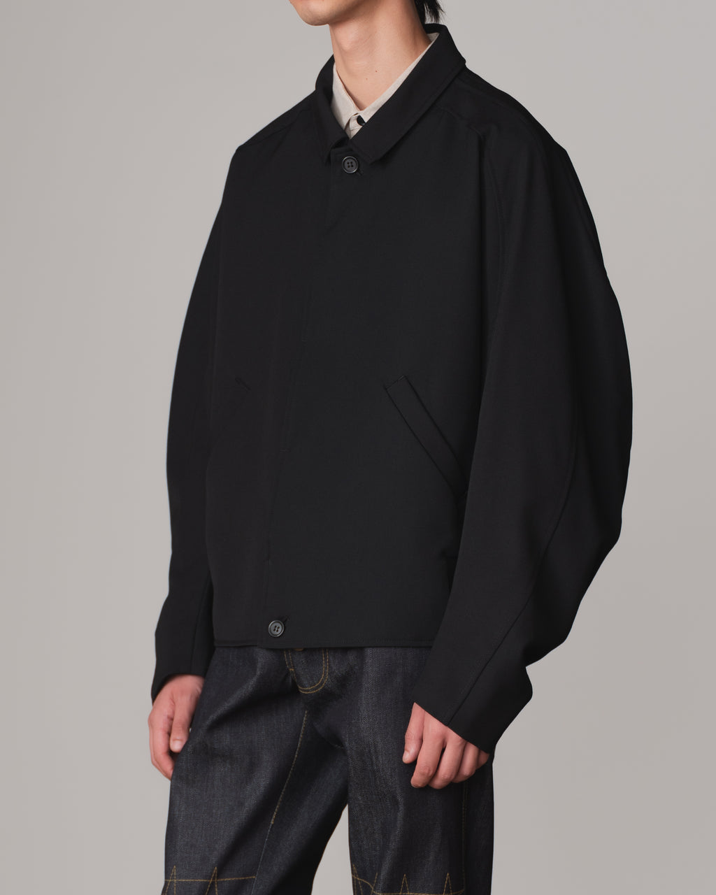 Jacket 191B- Wool100% Gabardine- Embroidery Rope Print- Black