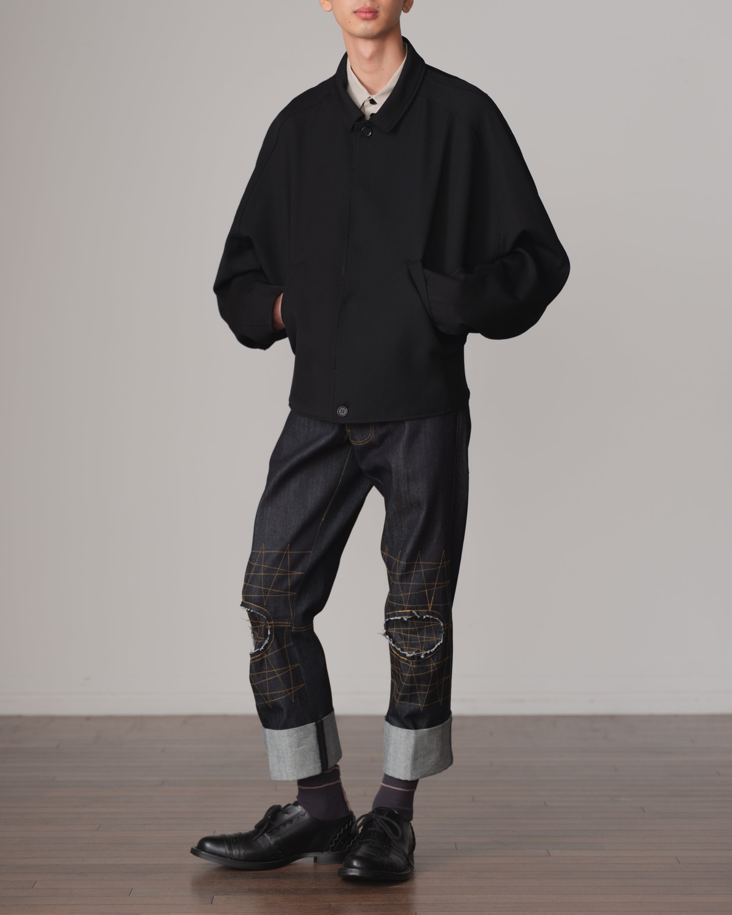 Jacket 191B- Wool100% Gabardine- Embroidery Rope Print- Black