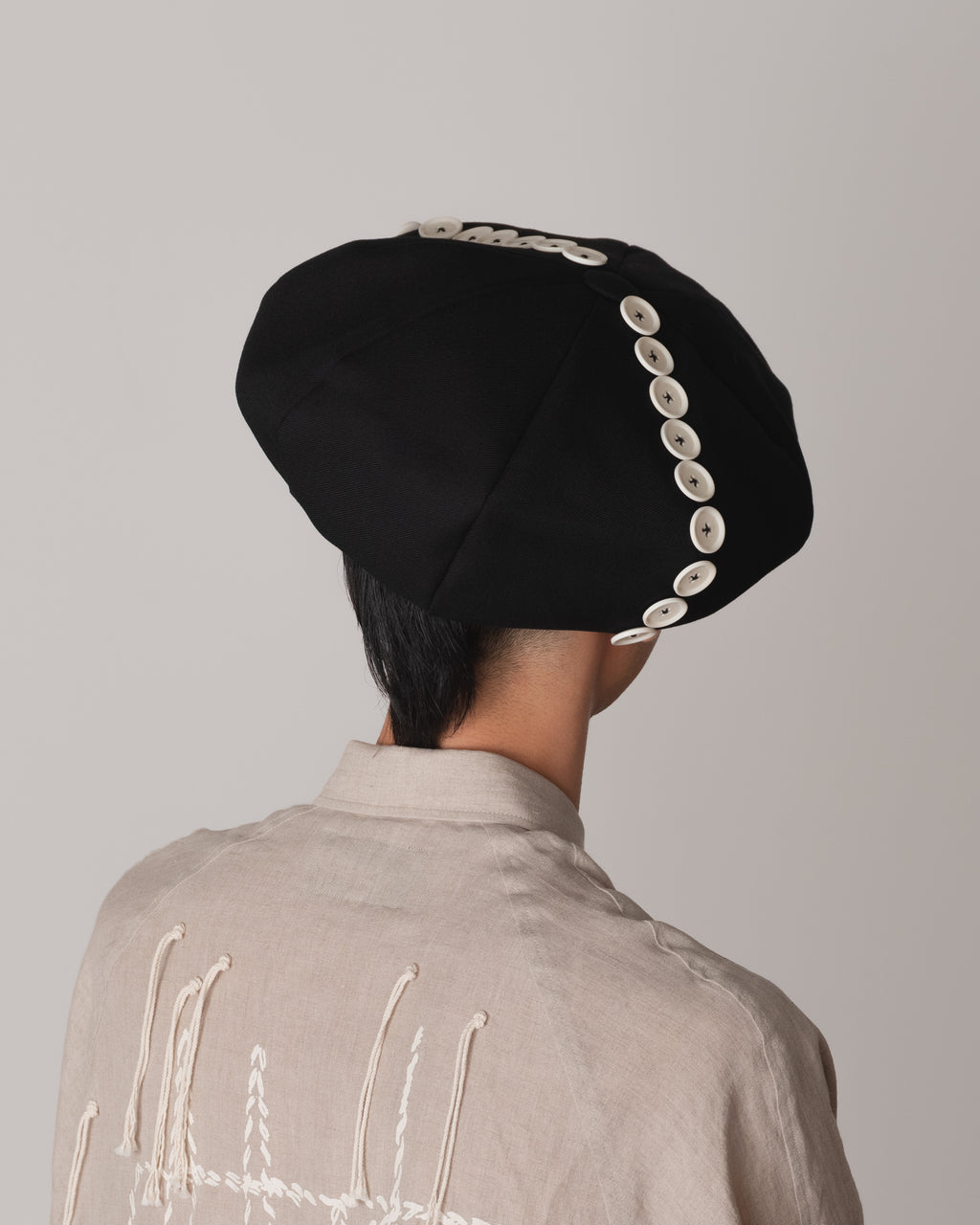 Hat Cap- Wool100% Army Serge- White Side Line Buttons- Black