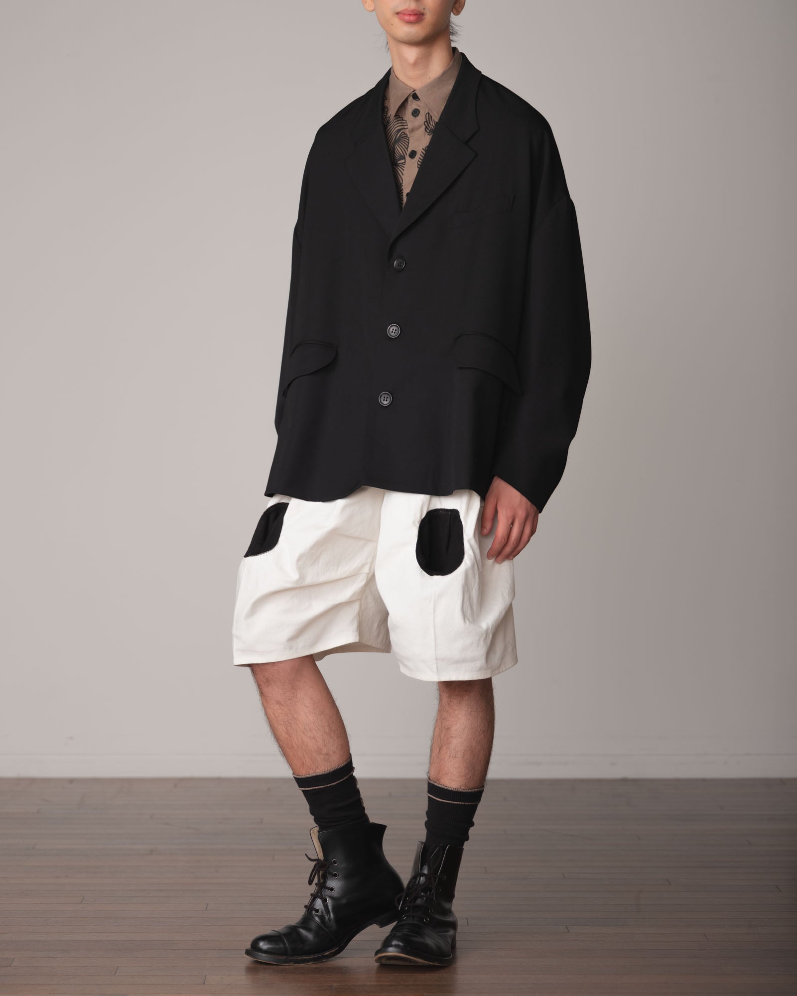 Trousers 64- Cotton82% Hemp18% Oxford- Black Rib Pocket- Off White