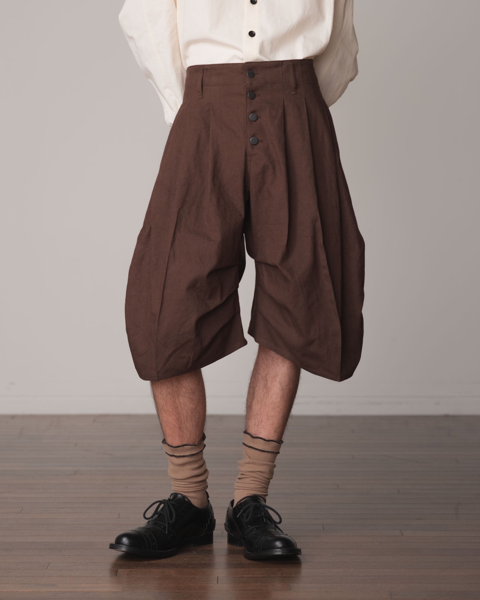 Trousers 64B- Cotton82% Hemp18% Oxford- Brown