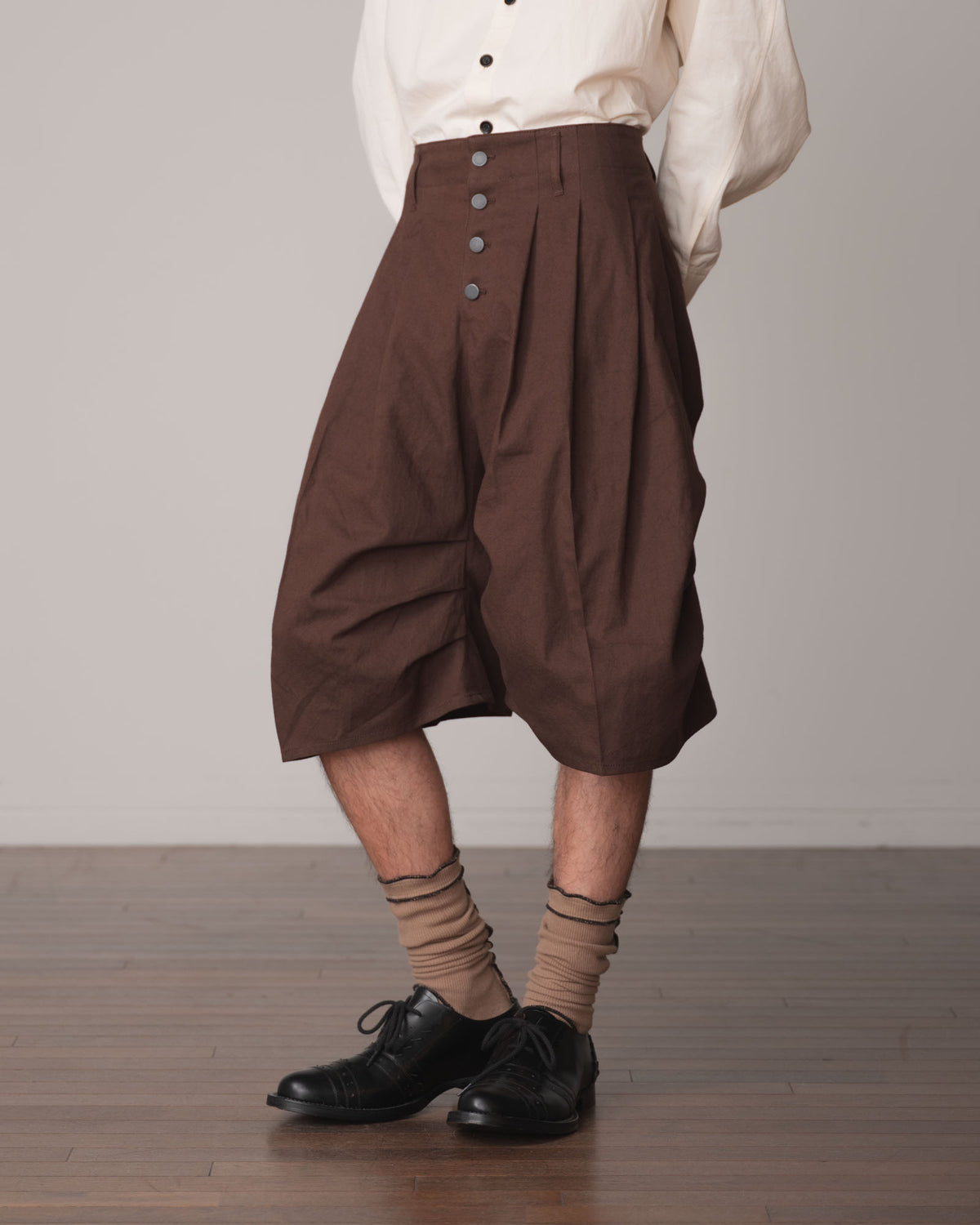 Trousers 64B- Cotton82% Hemp18% Oxford- Brown