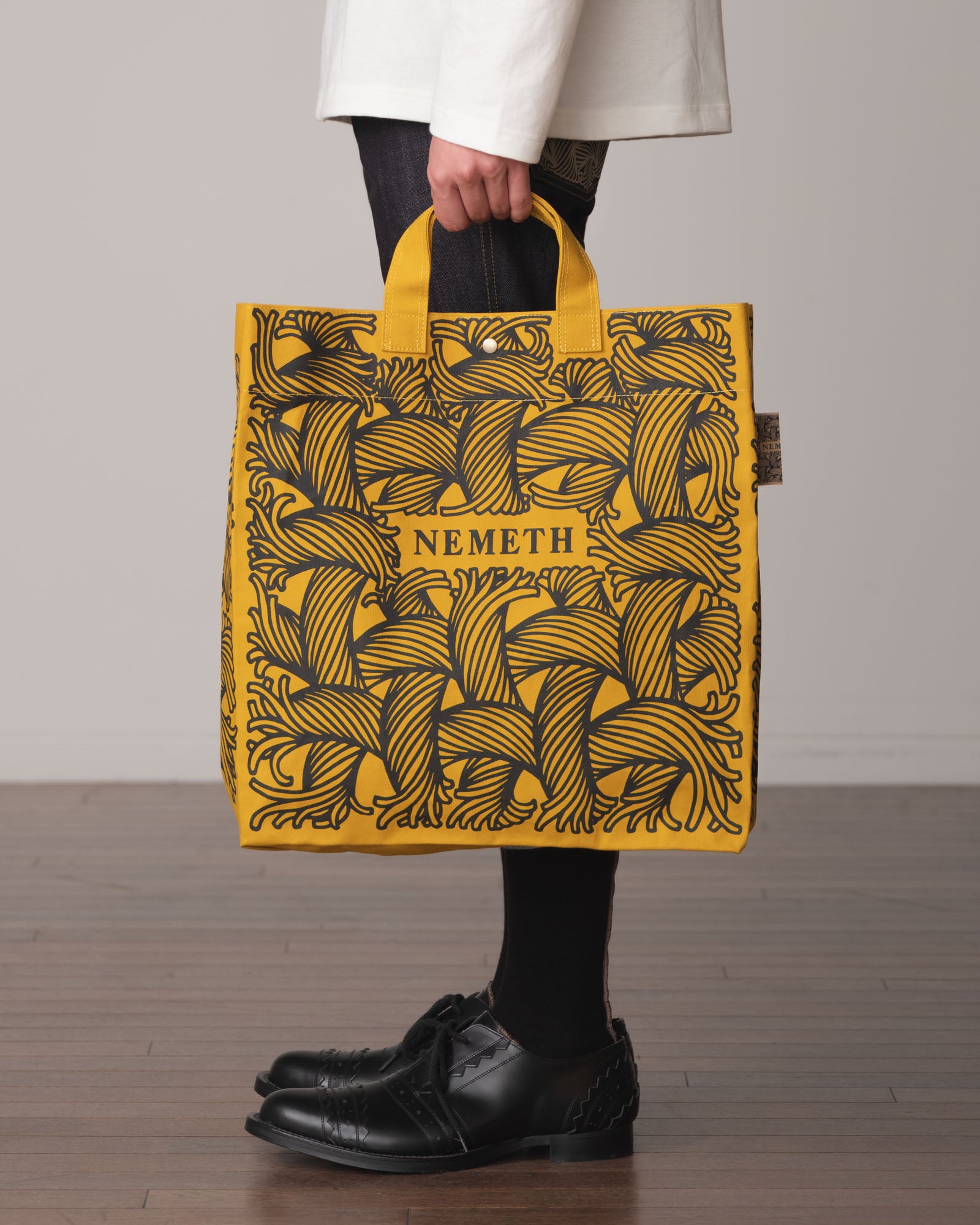 Logo Bag- Cotton100% Canvas- Black Logo Print- Yellow