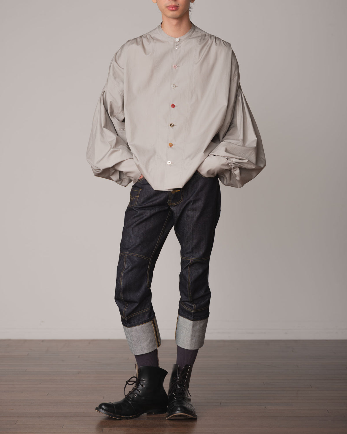 Shirt 87A- Cotton100% Broad- Mixed Buttons- Light Grey