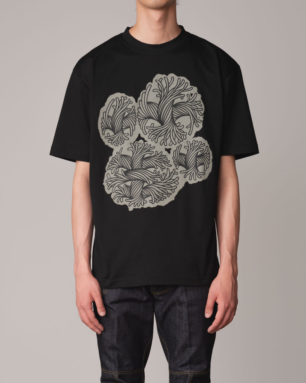 Tshirt Printed- Cotton100% Jersey- Rope Stain- Beige Base / Black