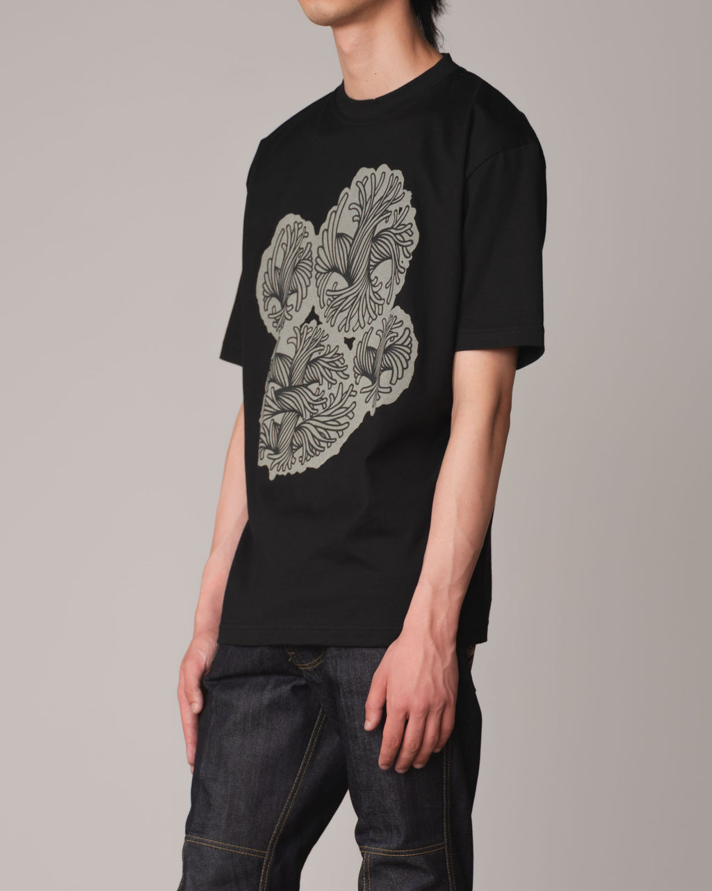 Tshirt Printed- Cotton100% Jersey- Rope Stain- Beige Base / Black