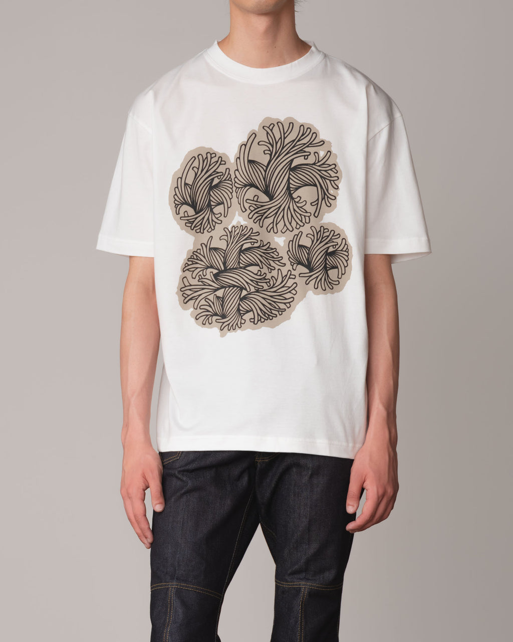 Tshirt Printed- Cotton100% Jersey- Rope Stain- Beige Base / White