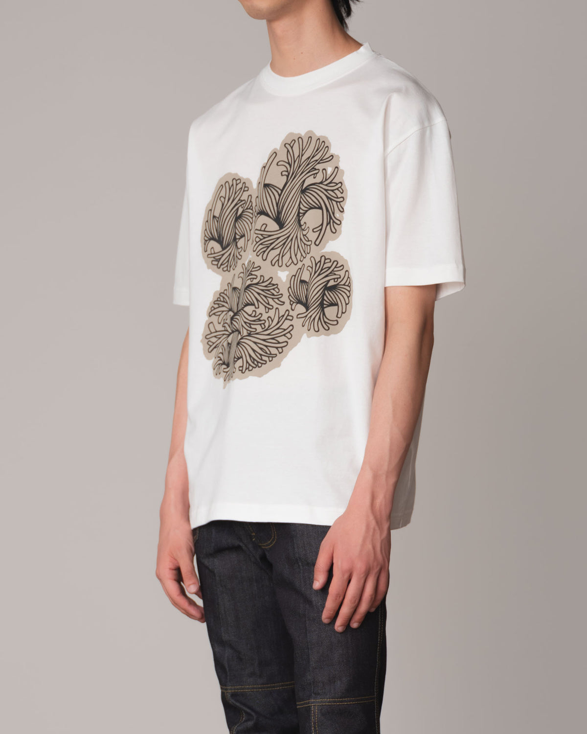 Tshirt Printed- Cotton100% Jersey- Rope Stain- Beige Base / White