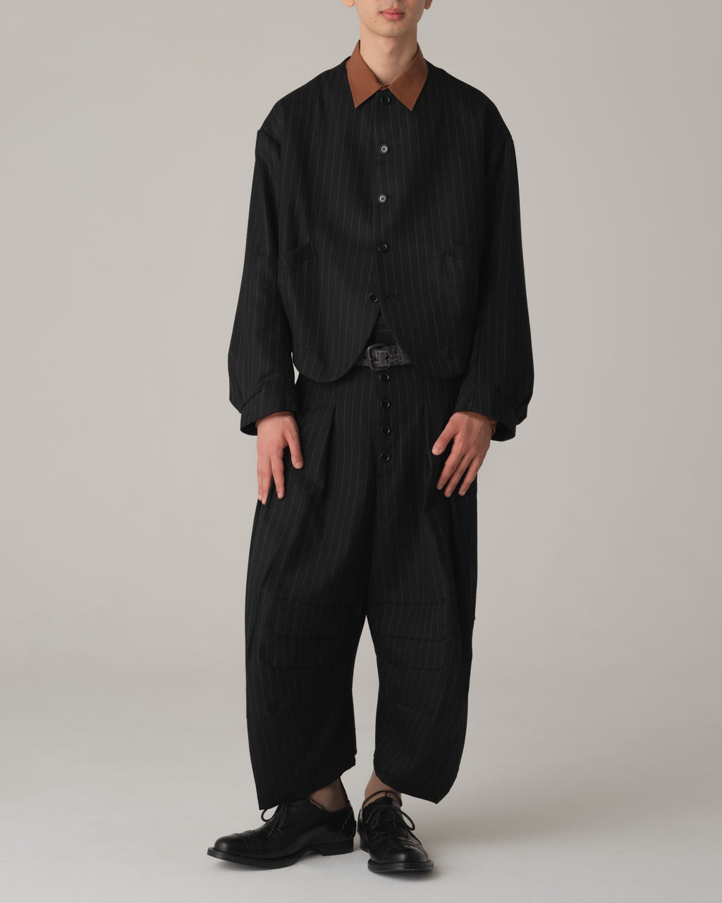 Trousers 20- Wool100% Pin Stripe- Black
