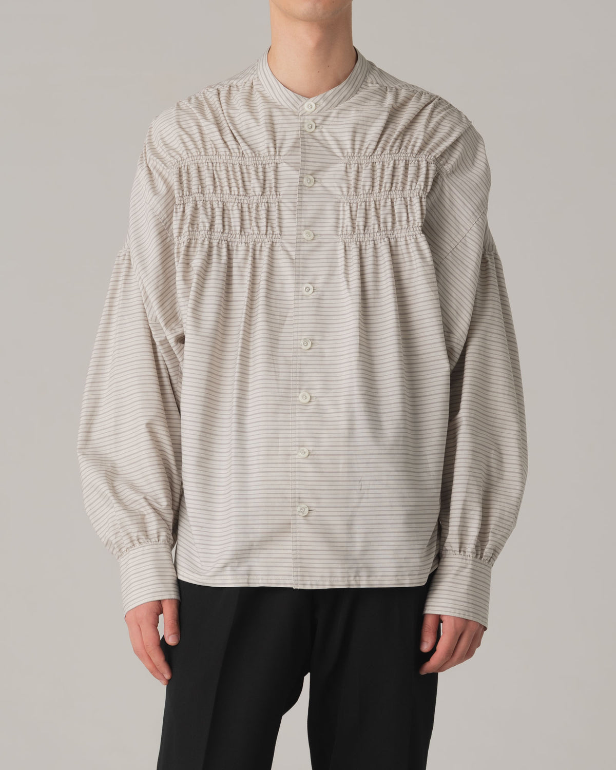 Shirt 87C Henley- Cotton100% Original Stripe- Gather Stitch- White