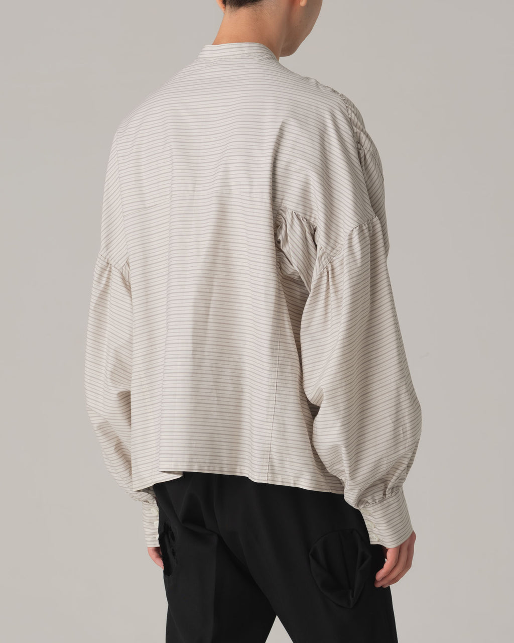 Shirt 87C Henley- Cotton100% Original Stripe- Gather Stitch- White