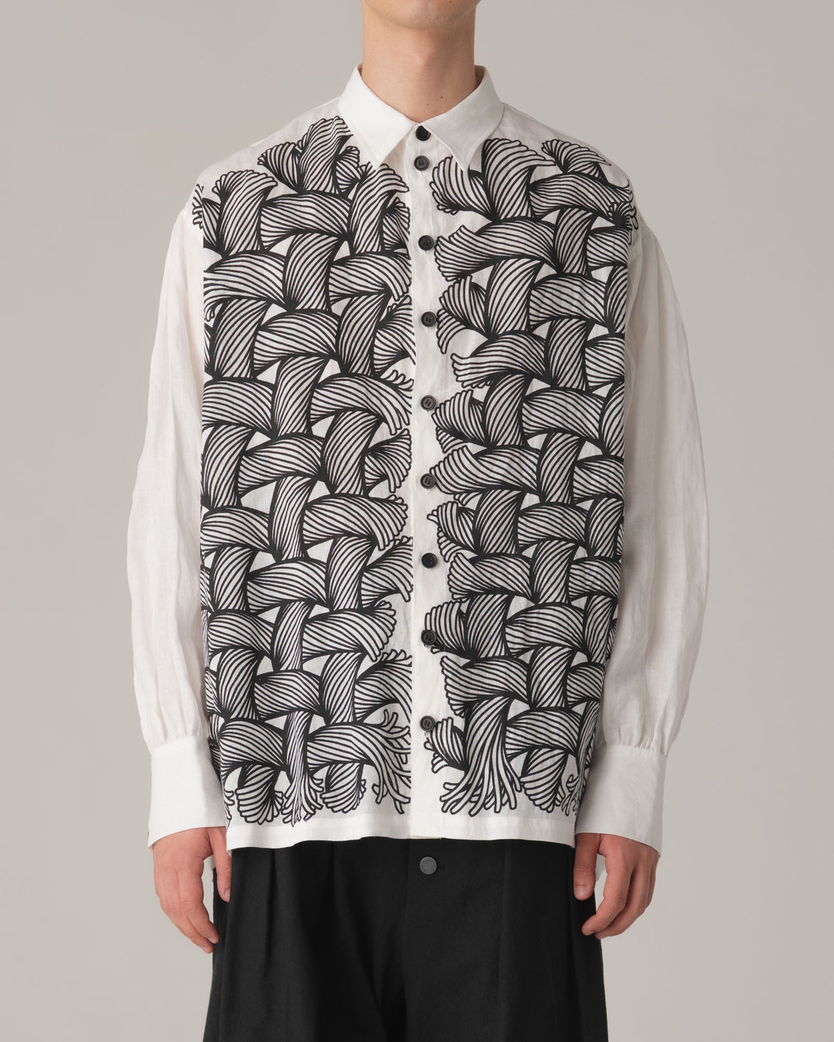 Shirt 893- Linen100% 60s- 89 Pattern Rope Print- Off White