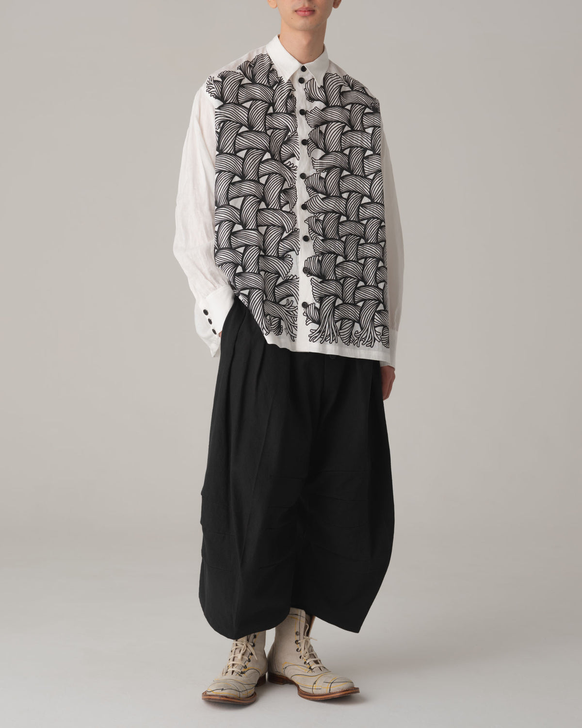 Shirt 893- Linen100% 60s- 89 Pattern Rope Print- Off White