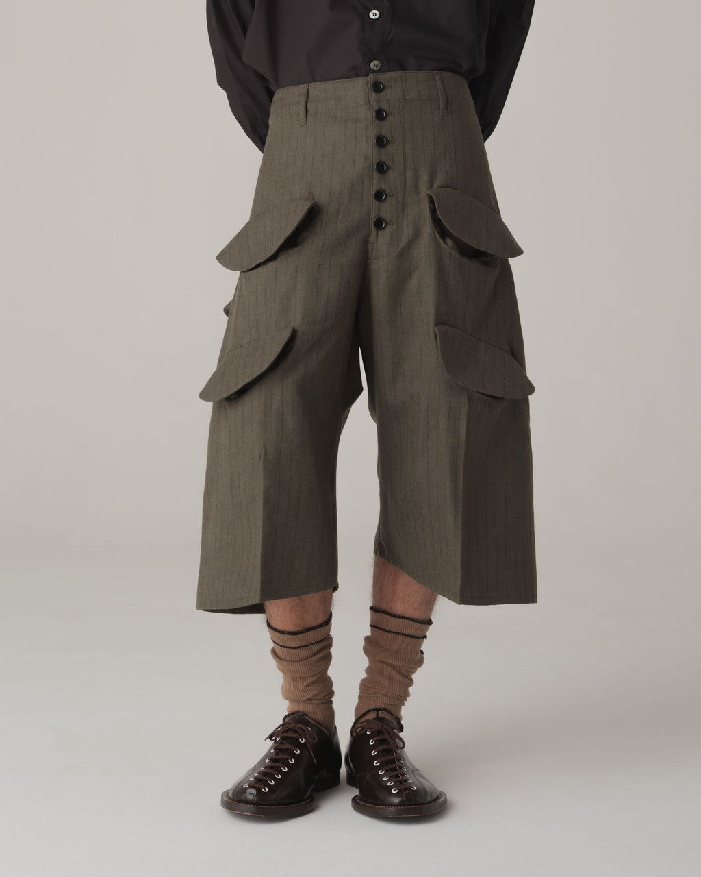 Trousers 87- Wool100% Pin Stripe- Khaki