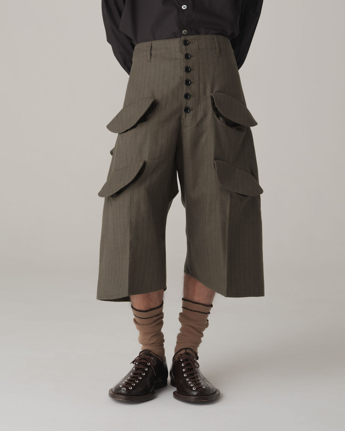 Trousers 87- Wool100% Pin Stripe- Khaki
