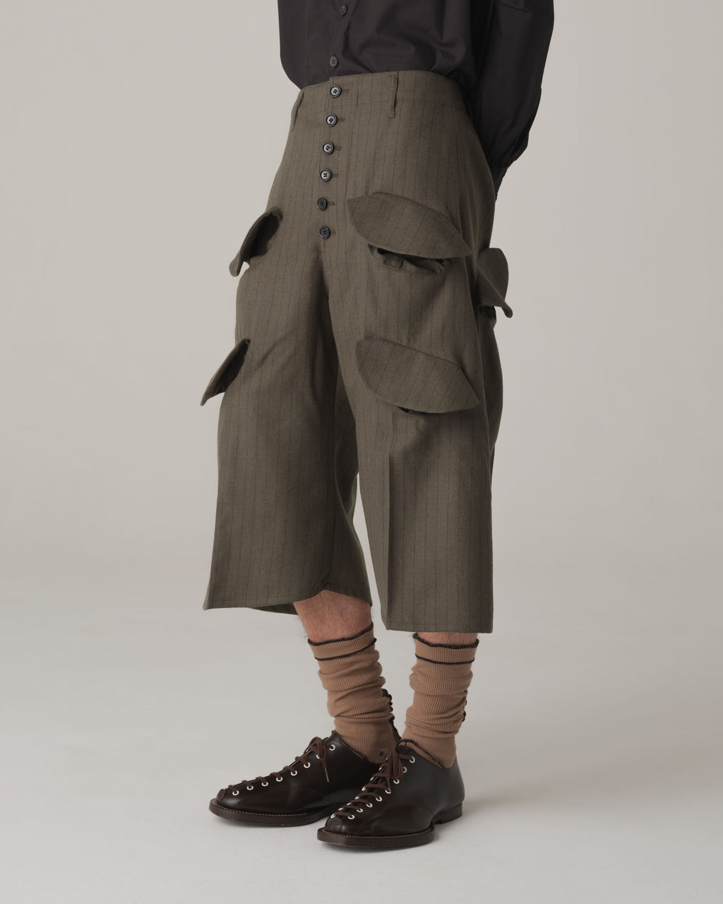 Trousers 87- Wool100% Pin Stripe- Khaki