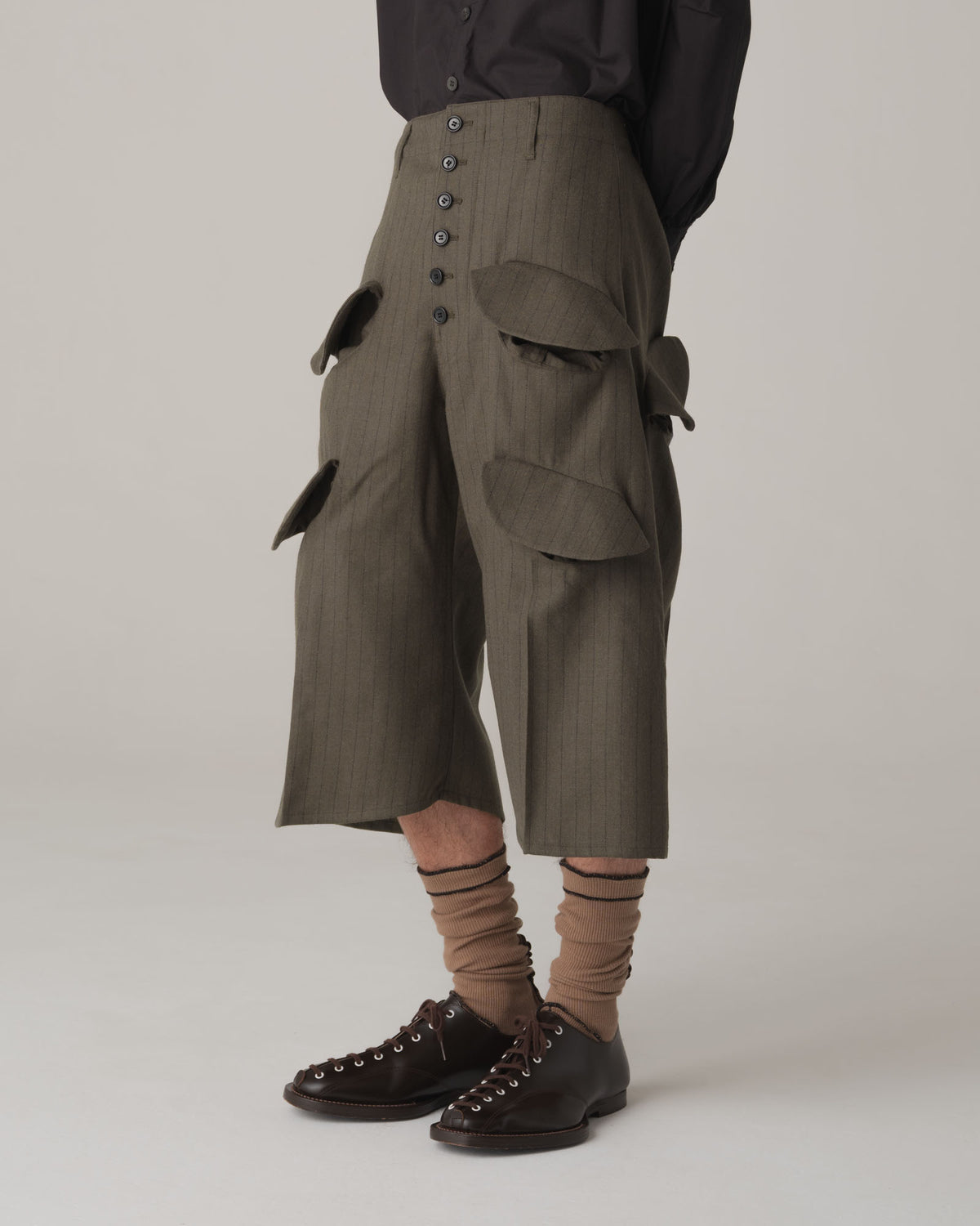 Trousers 87- Wool100% Pin Stripe- Khaki