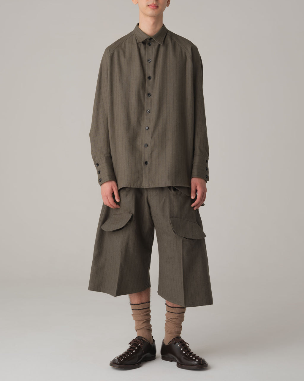 Trousers 87- Wool100% Pin Stripe- Khaki