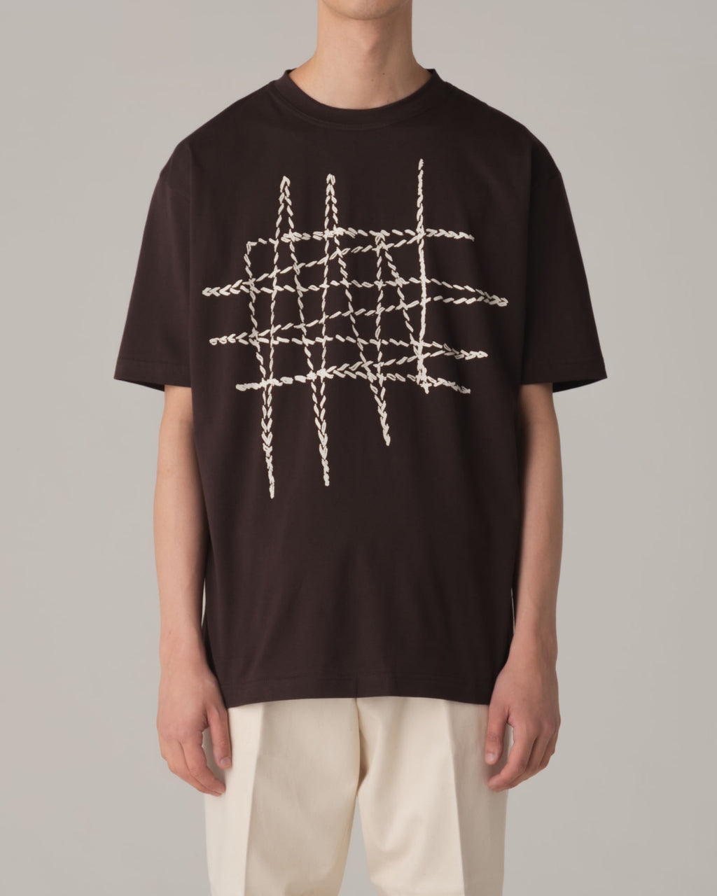 Tshirt Printed- Cotton100% Jersey- Embroidered Stitch- Brown