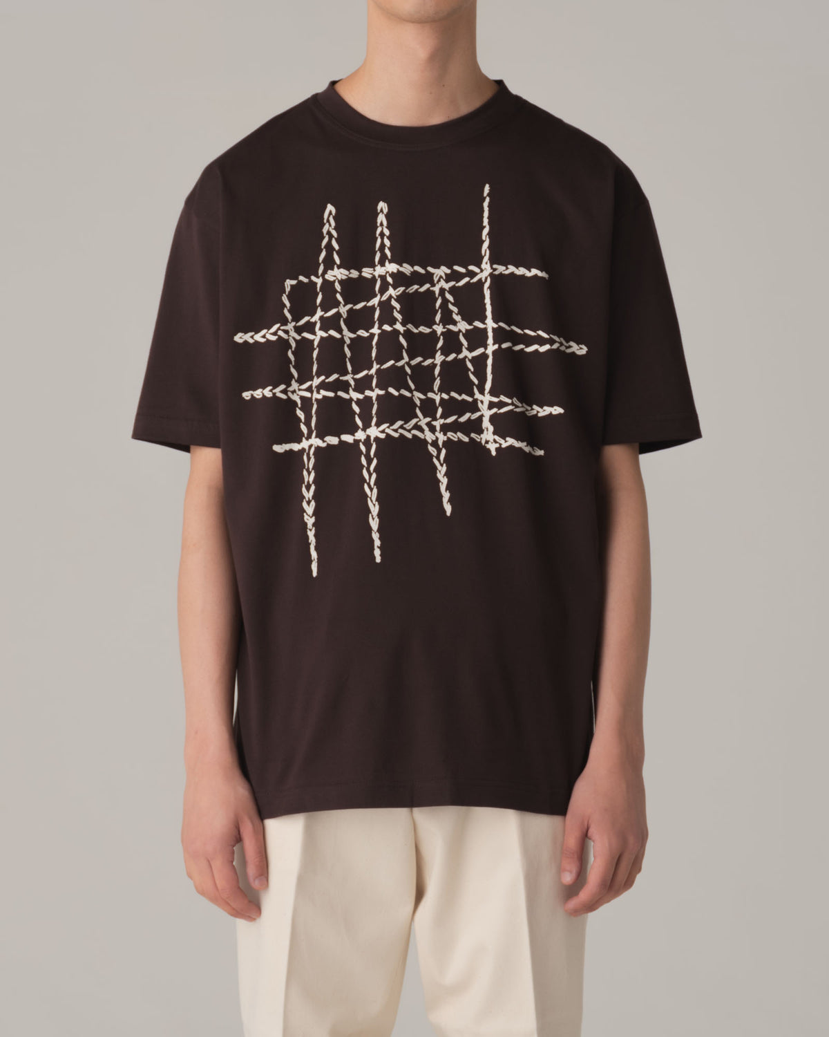 Tshirt Printed- Cotton100% Jersey- Embroidered Stitch- Brown
