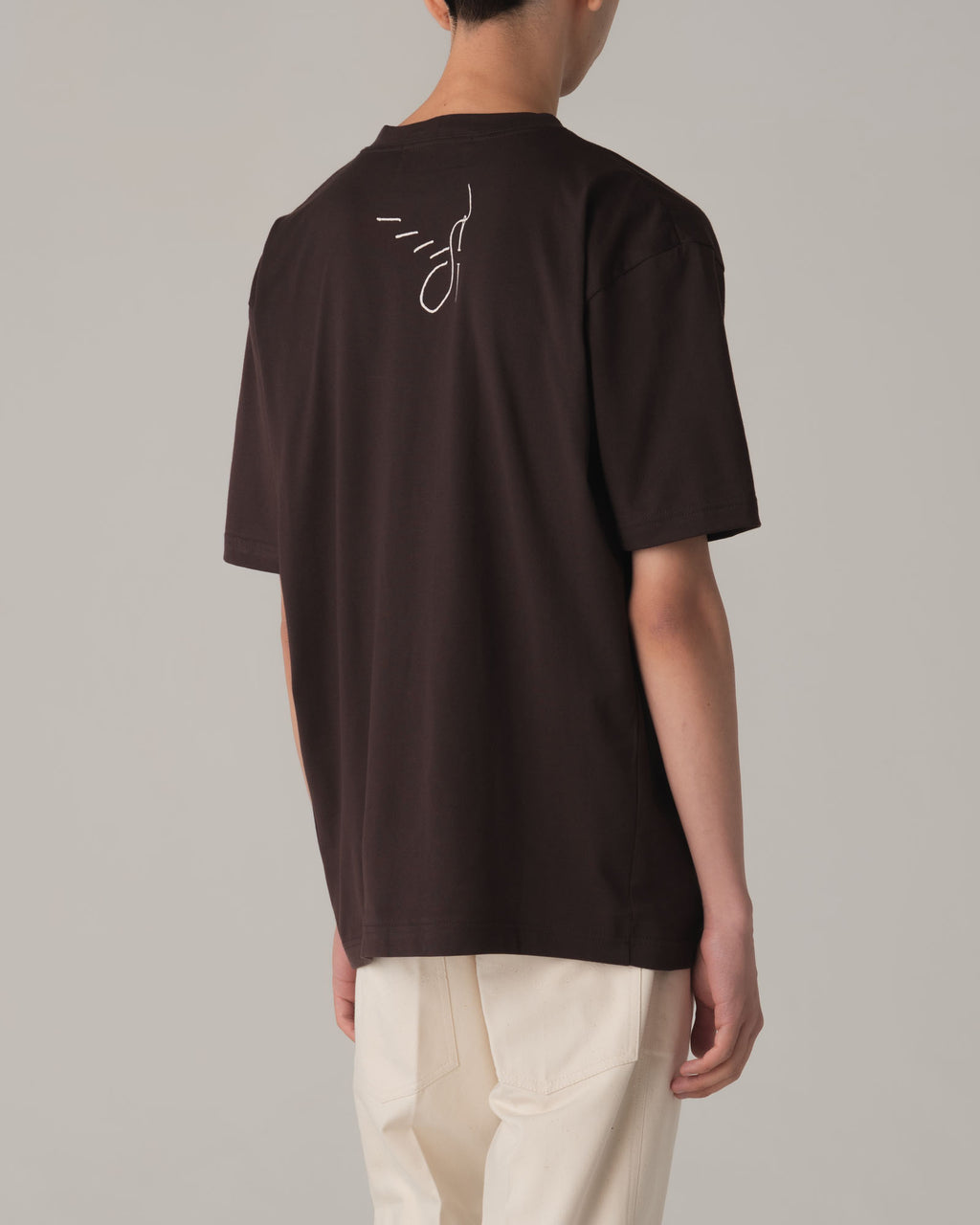 Tshirt Printed- Cotton100% Jersey- Embroidered Stitch- Brown