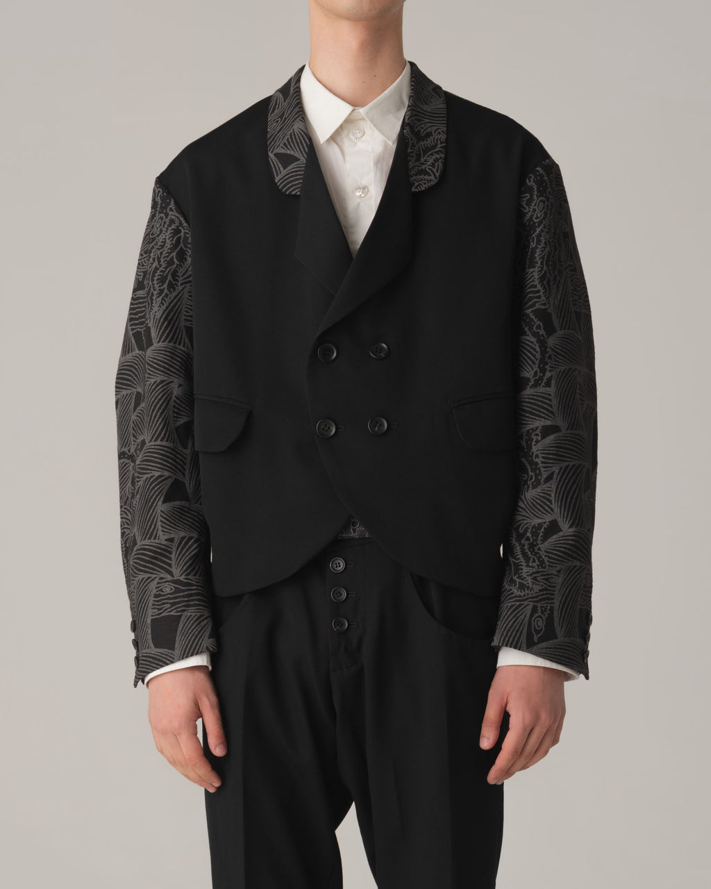 Jacket 2832- Wool100% Light Gabardine Linen100% Print- Vine Rope- Black/Black