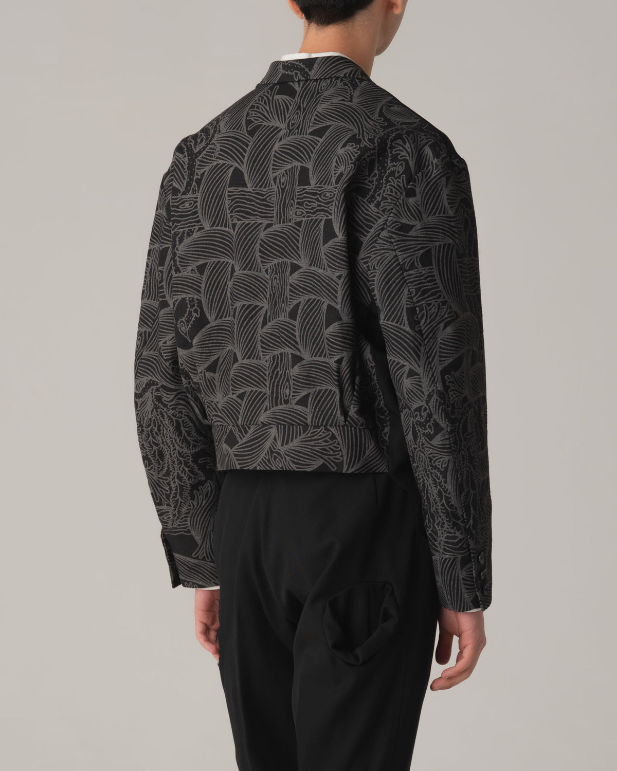 Jacket 2832- Wool100% Light Gabardine Linen100% Print- Vine Rope- Black/Black