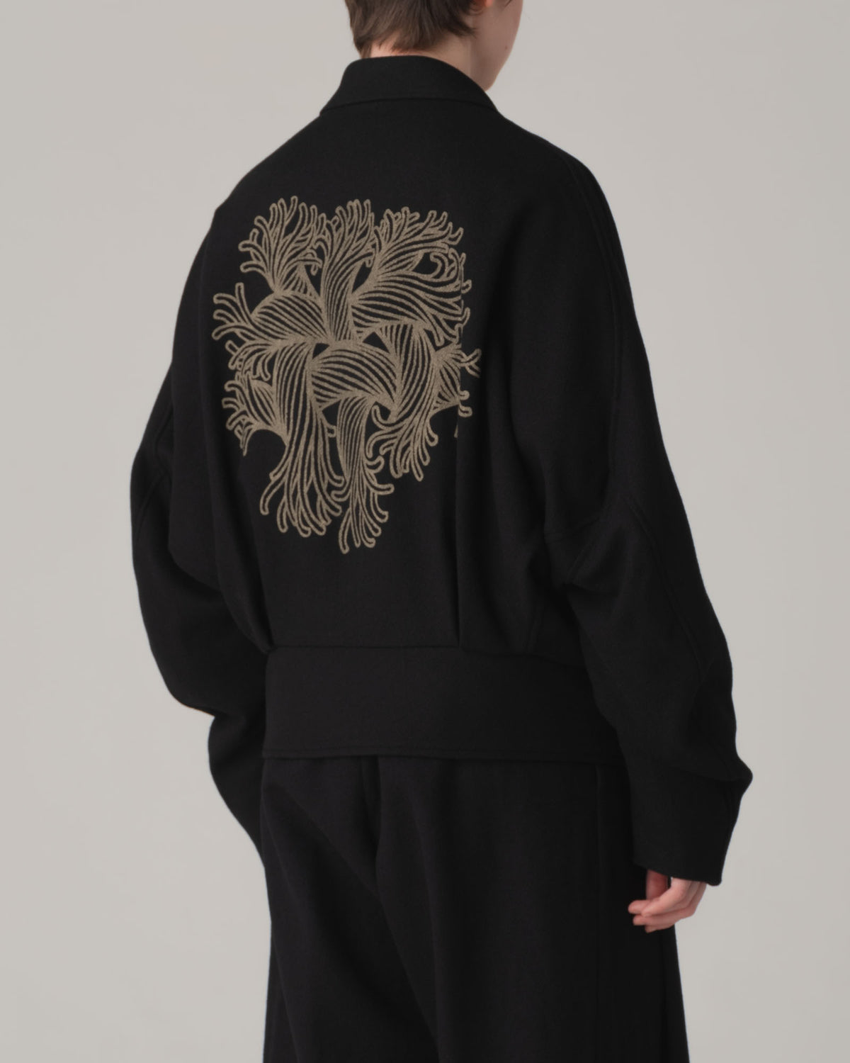 Jacket 191B- Wool100% Tweed- Embroidery Rope Print- Black