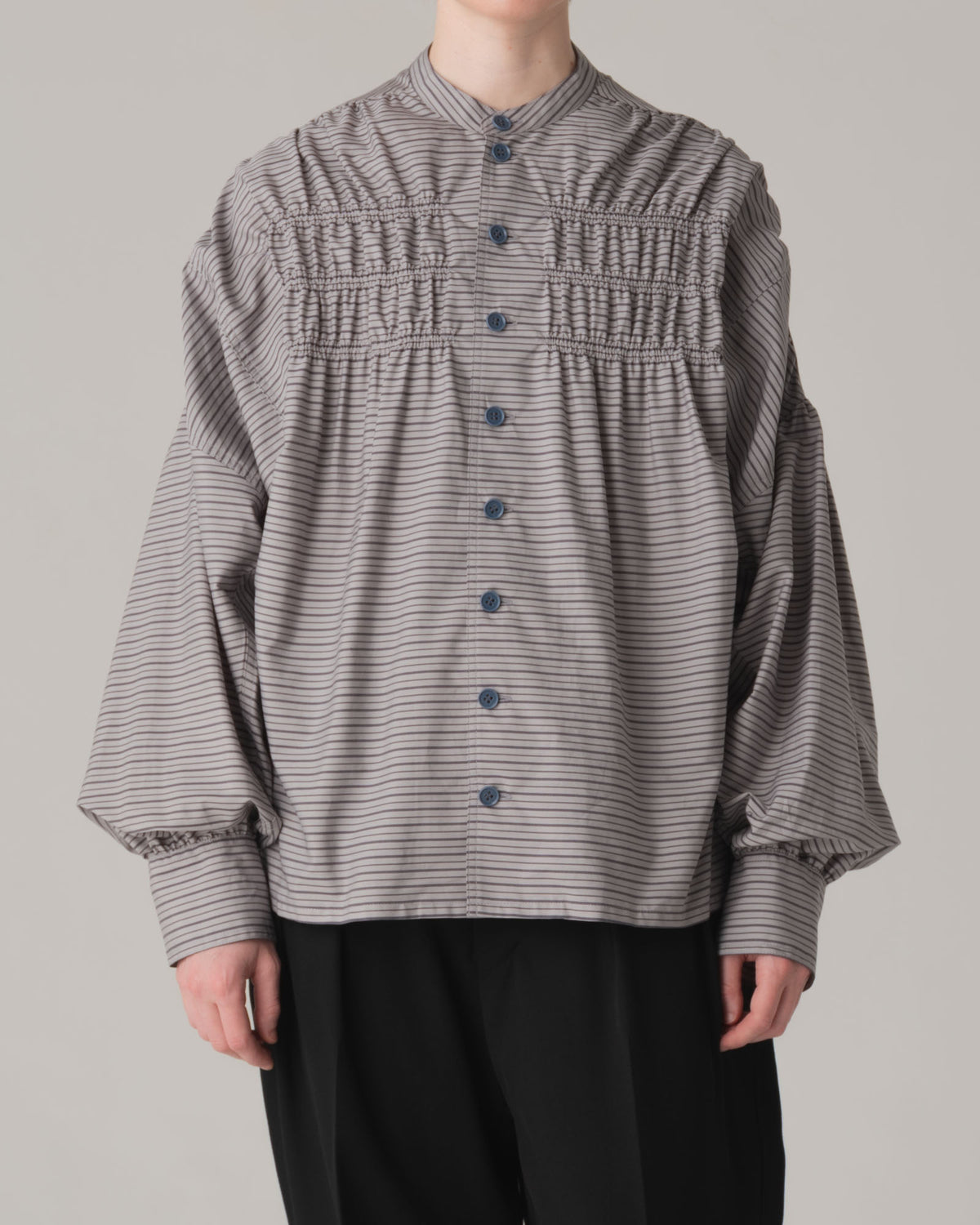 Shirt 87C Henley- Cotton100% Original Stripe- Gather Stitch- Grey