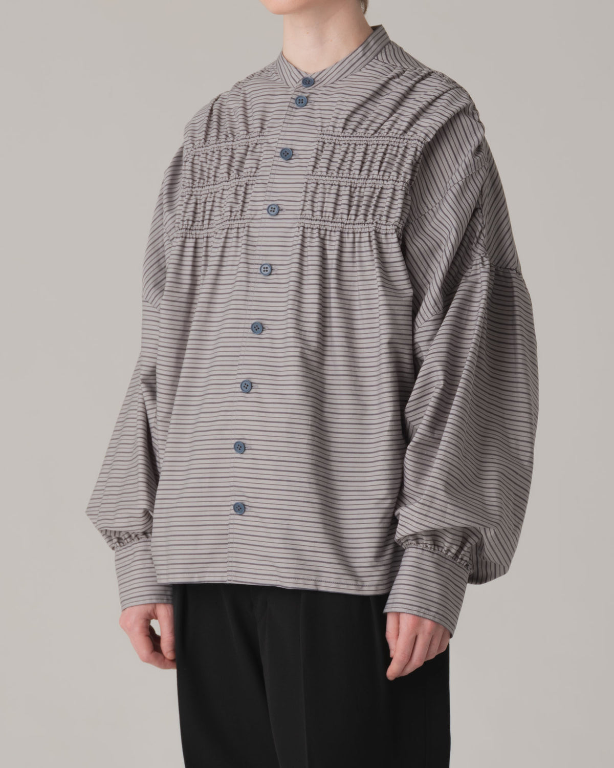 Shirt 87C Henley- Cotton100% Original Stripe- Gather Stitch- Grey