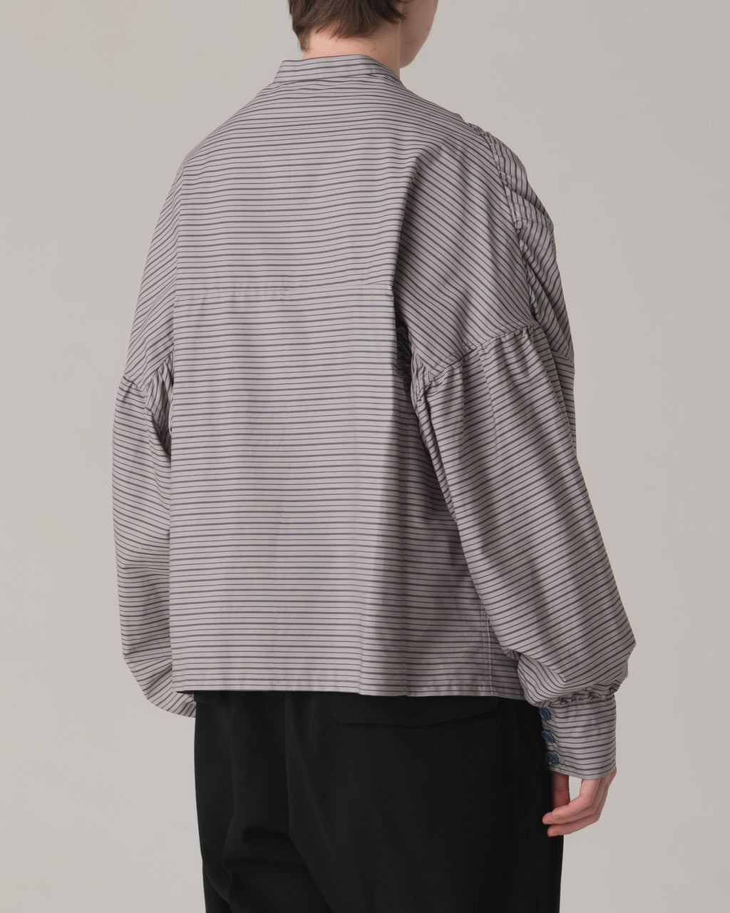 Shirt 87C Henley- Cotton100% Original Stripe- Gather Stitch- Grey