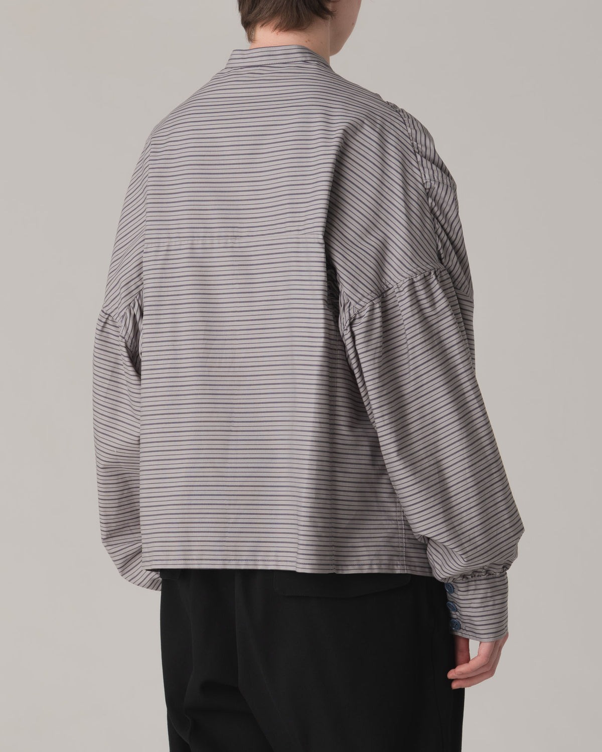 Shirt 87C Henley- Cotton100% Original Stripe- Gather Stitch- Grey
