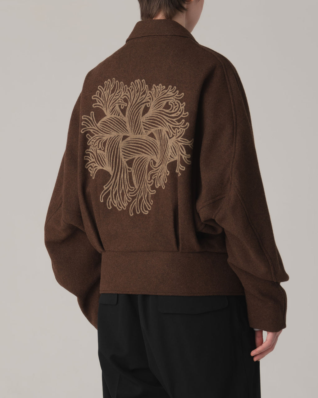 Jacket 191B- Wool100% Tweed- Embroidery Rope Print- Brown