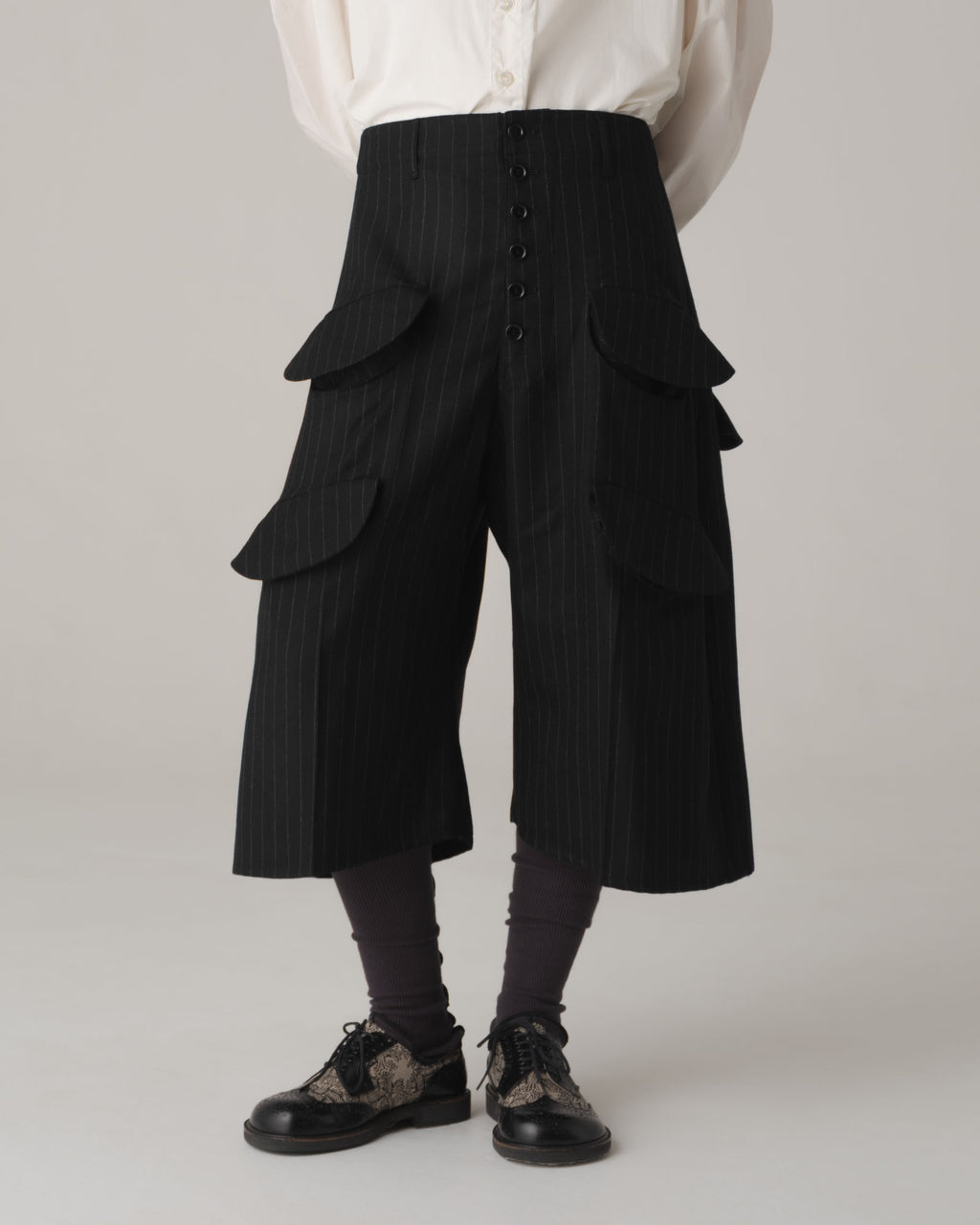 Trousers 87- Wool100% Pin Stripe- Black