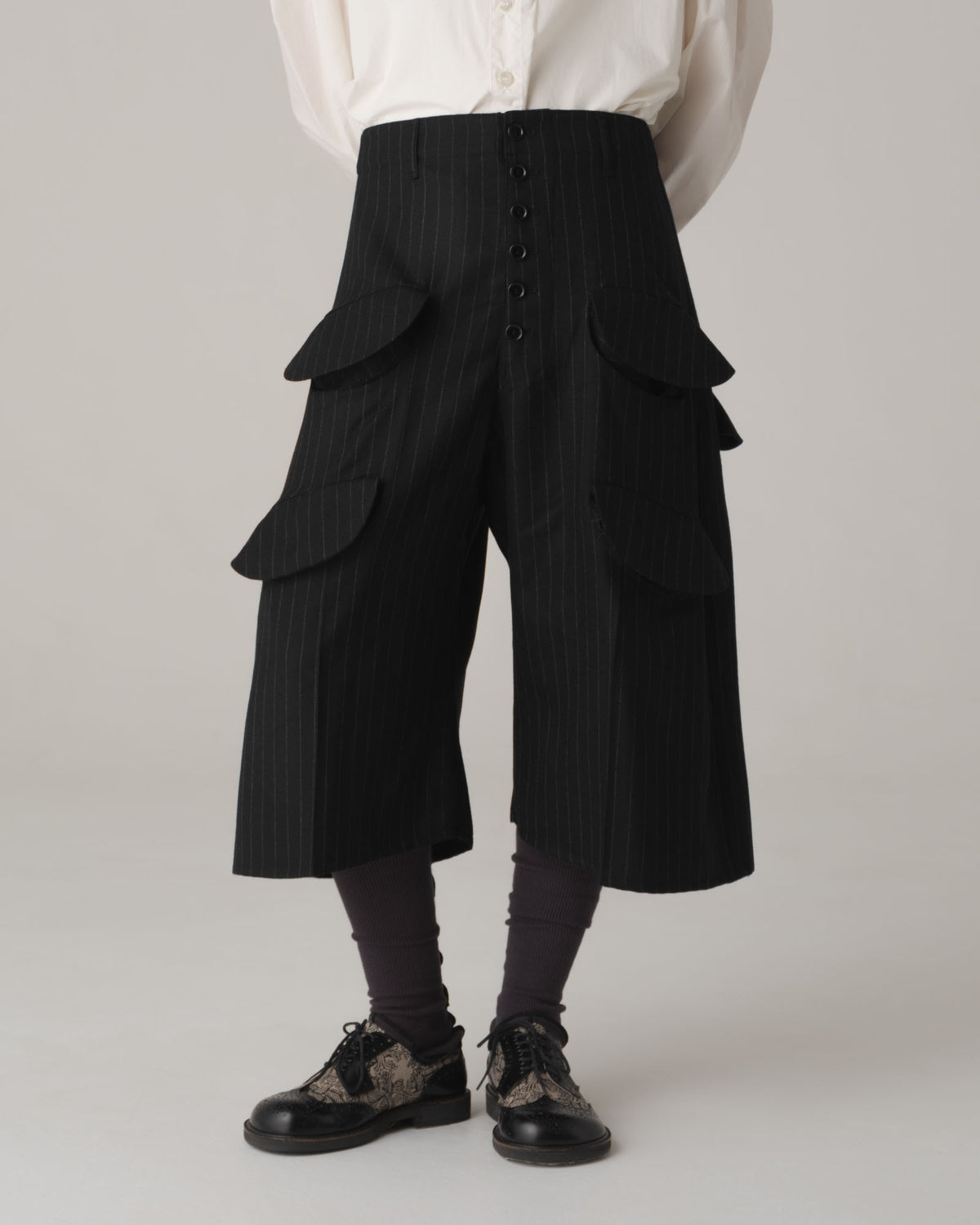 Trousers 87- Wool100% Pin Stripe- Black