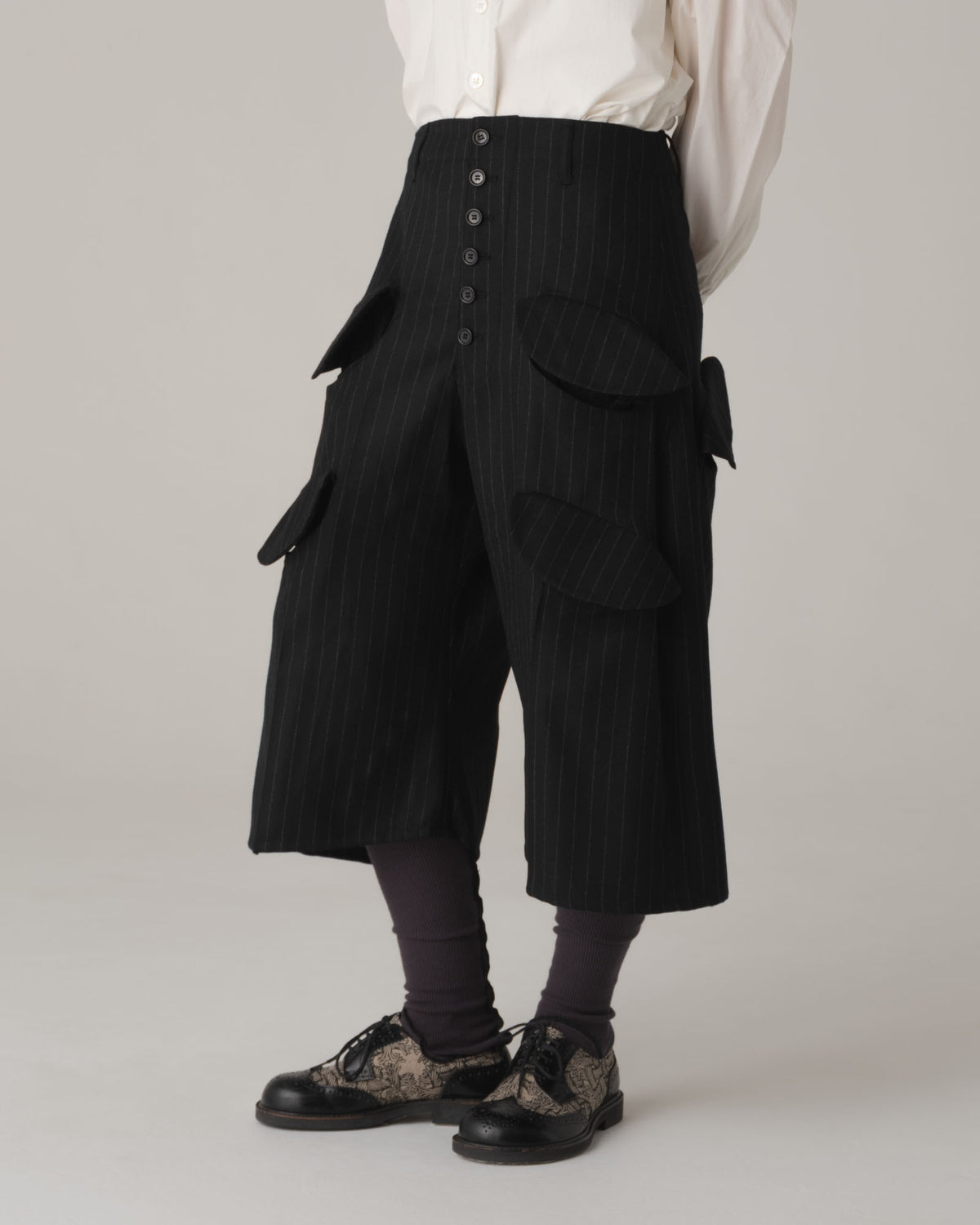 Trousers 87- Wool100% Pin Stripe- Black