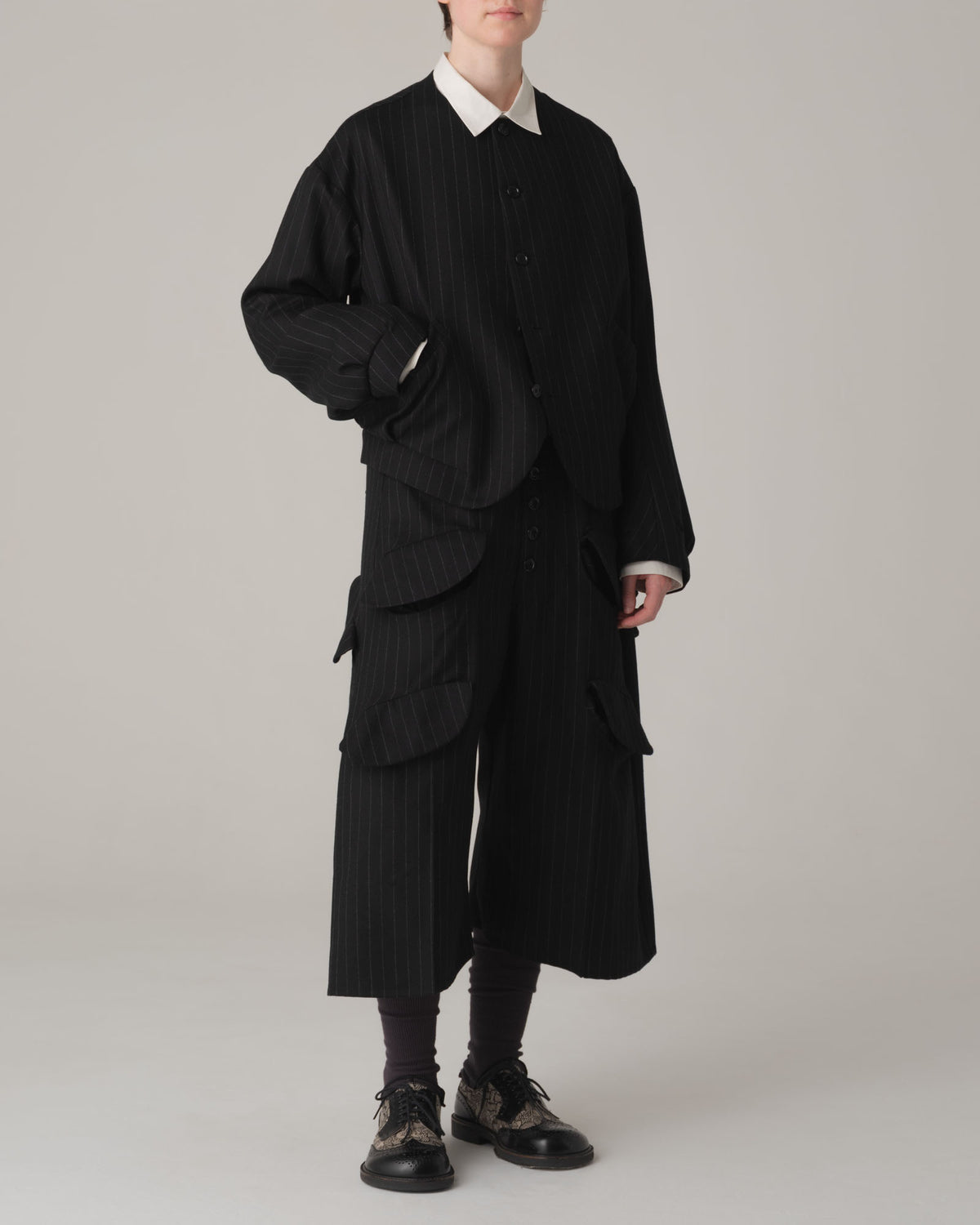 Trousers 87- Wool100% Pin Stripe- Black