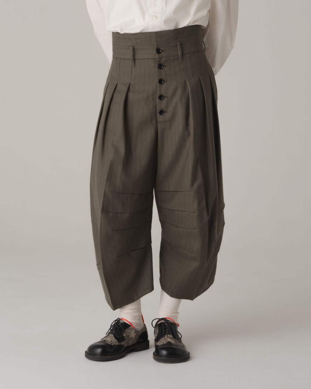 Trousers 20- Wool100% Pin Stripe- Khaki