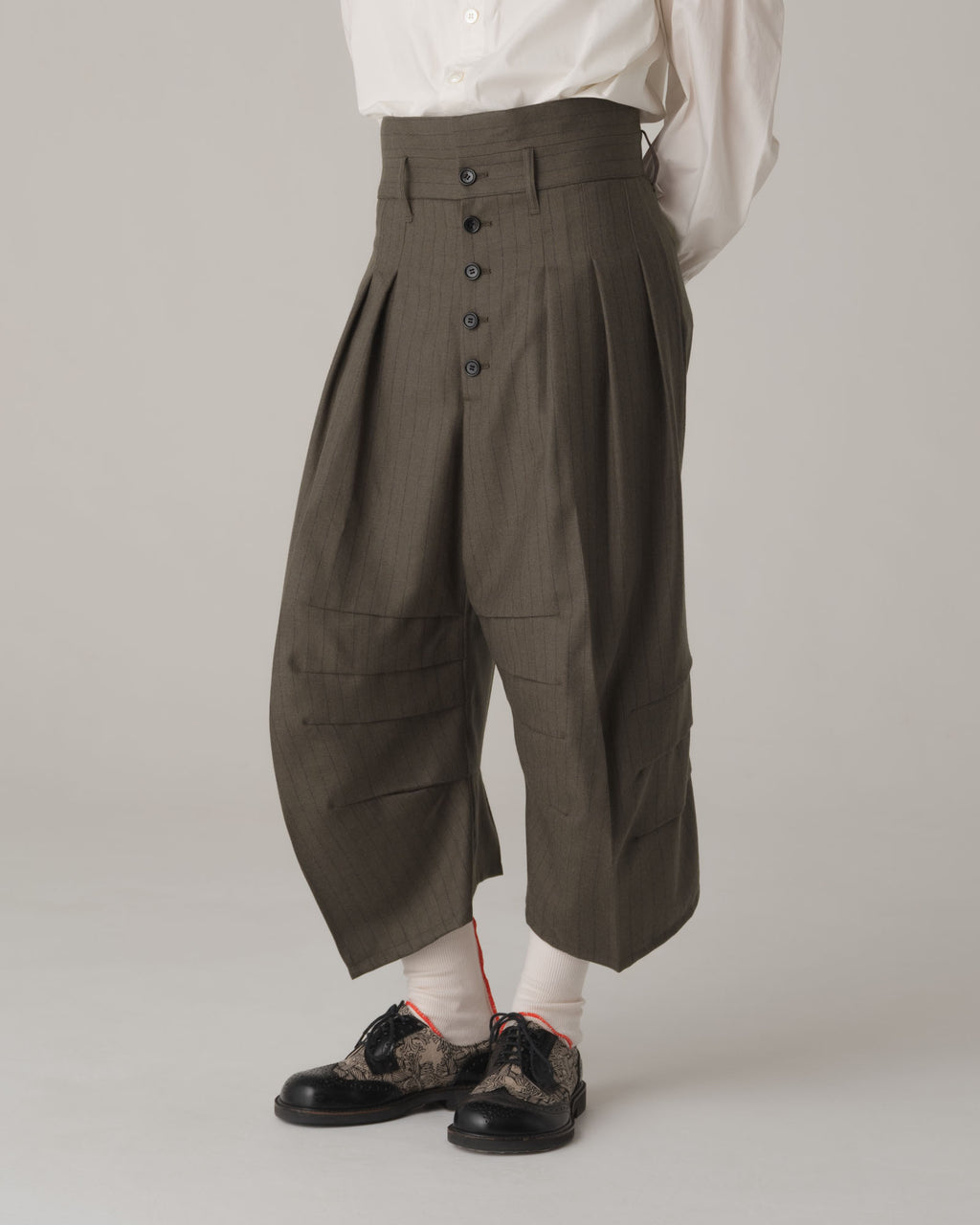 Trousers 20- Wool100% Pin Stripe- Khaki