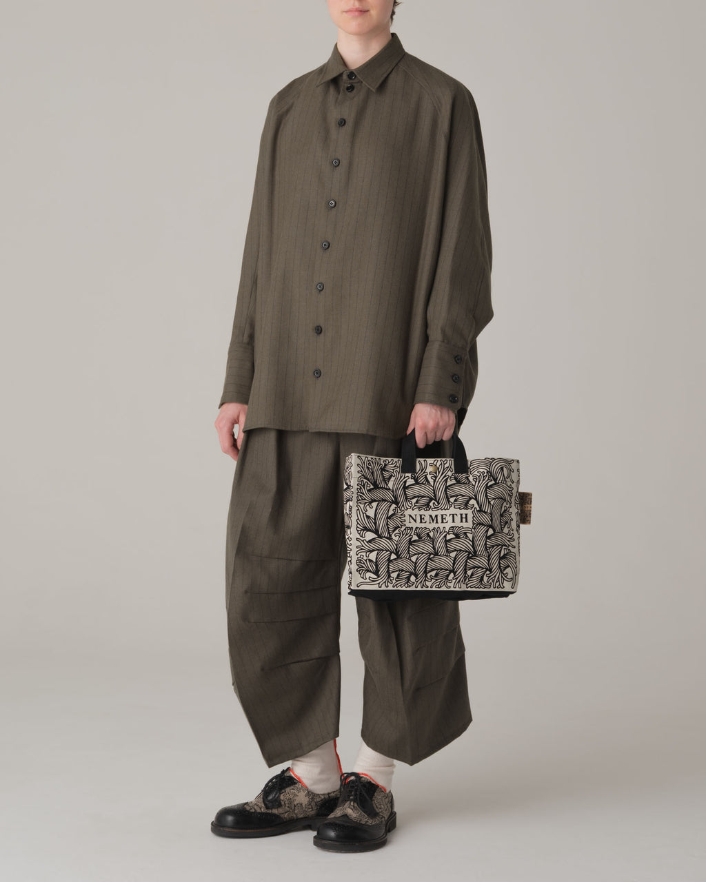 Trousers 20- Wool100% Pin Stripe- Khaki