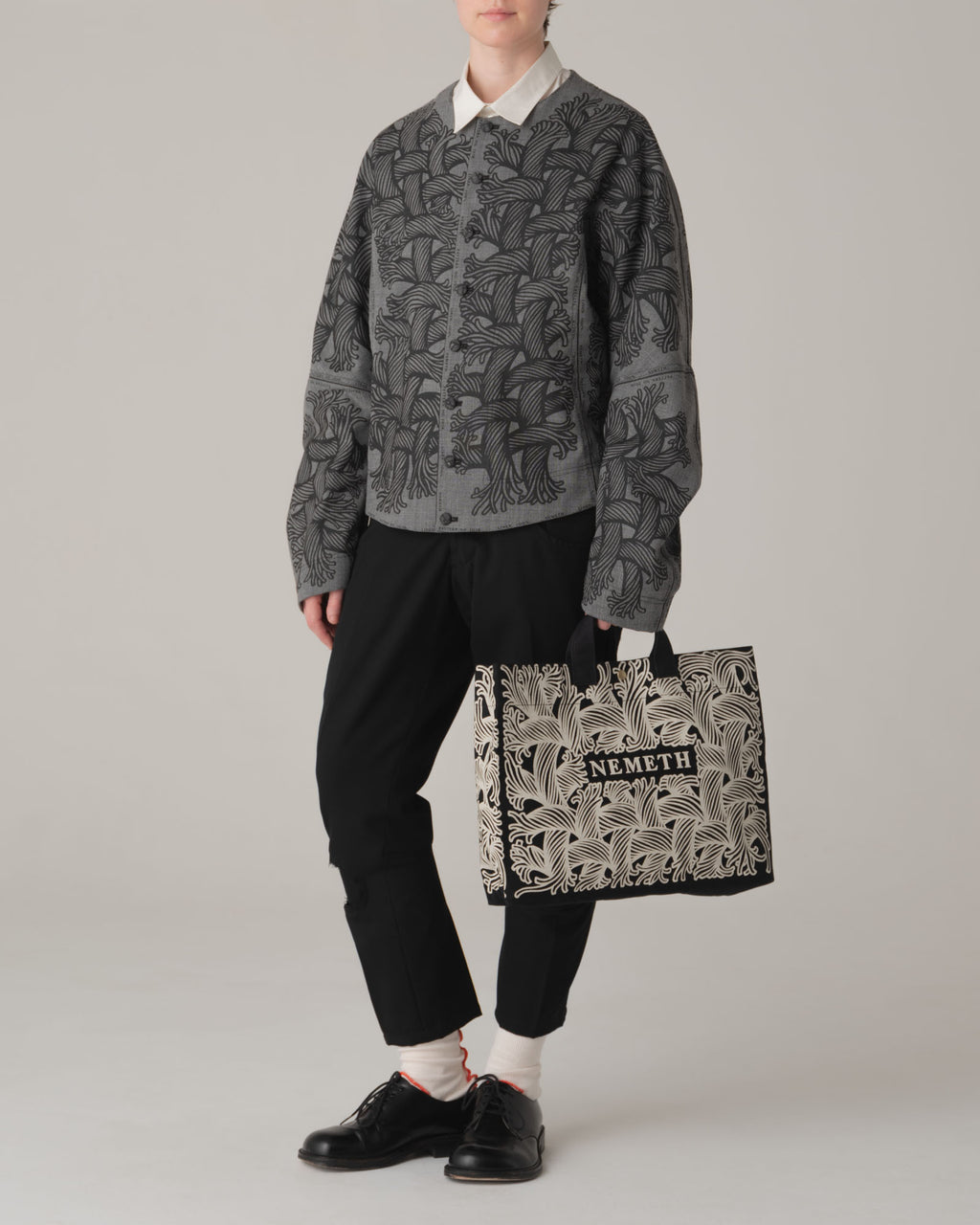 Jacket 203K- Wool100%- 203 Pattern Rope Print- Light Grey