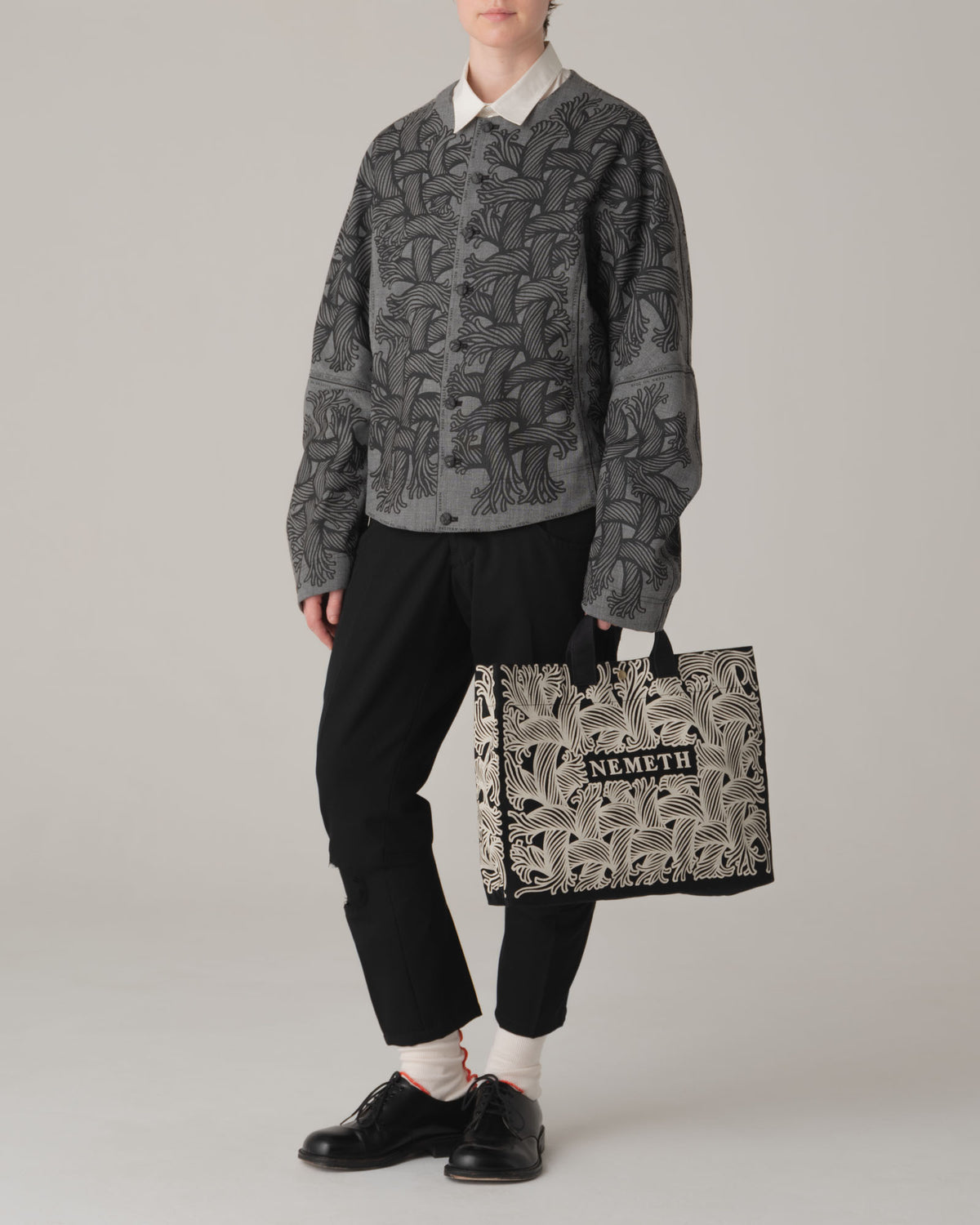Jacket 203K- Wool100%- 203 Pattern Rope Print- Light Grey
